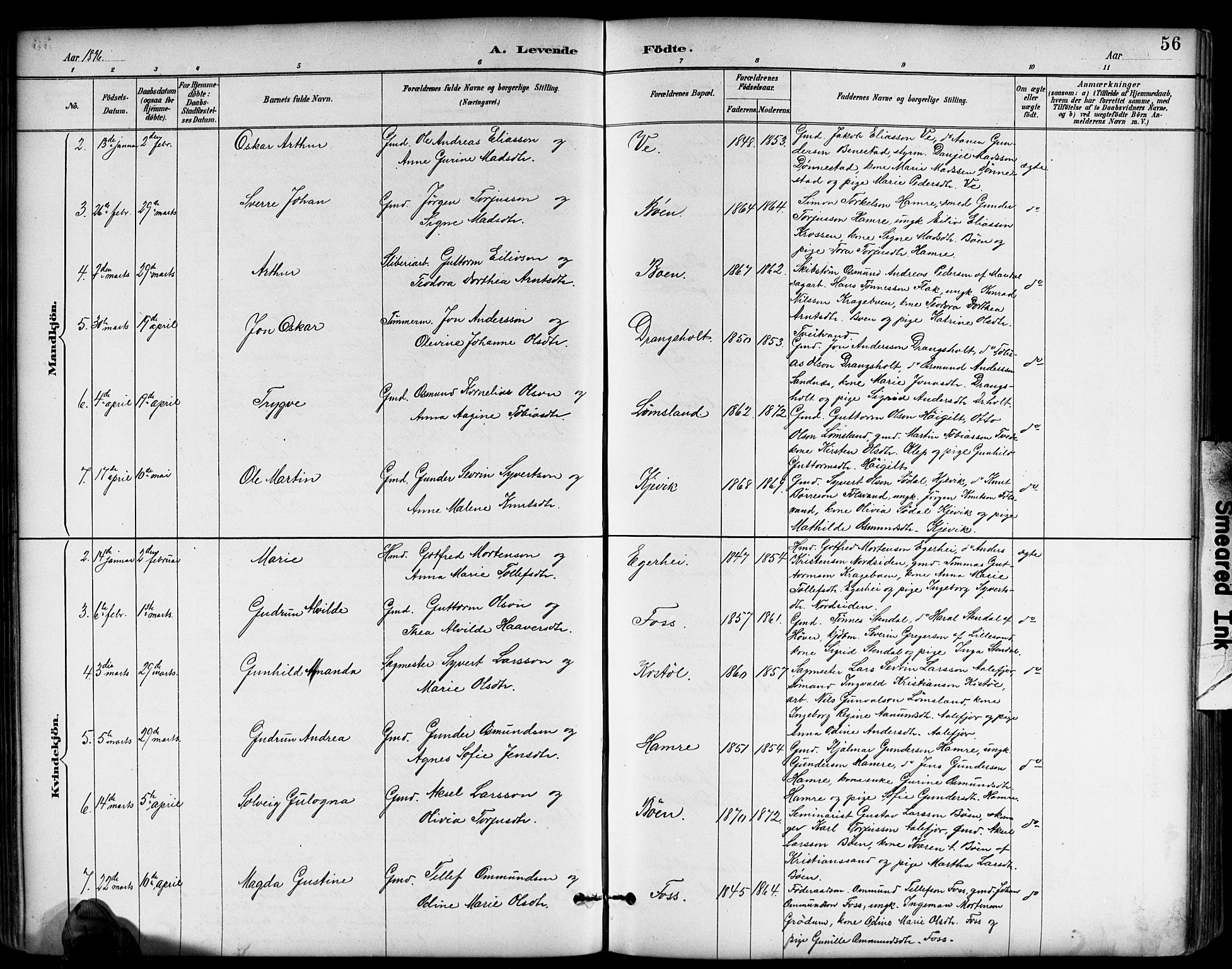 Tveit sokneprestkontor, AV/SAK-1111-0043/F/Fb/L0004: Parish register (copy) no. B 4, 1887-1914, p. 56