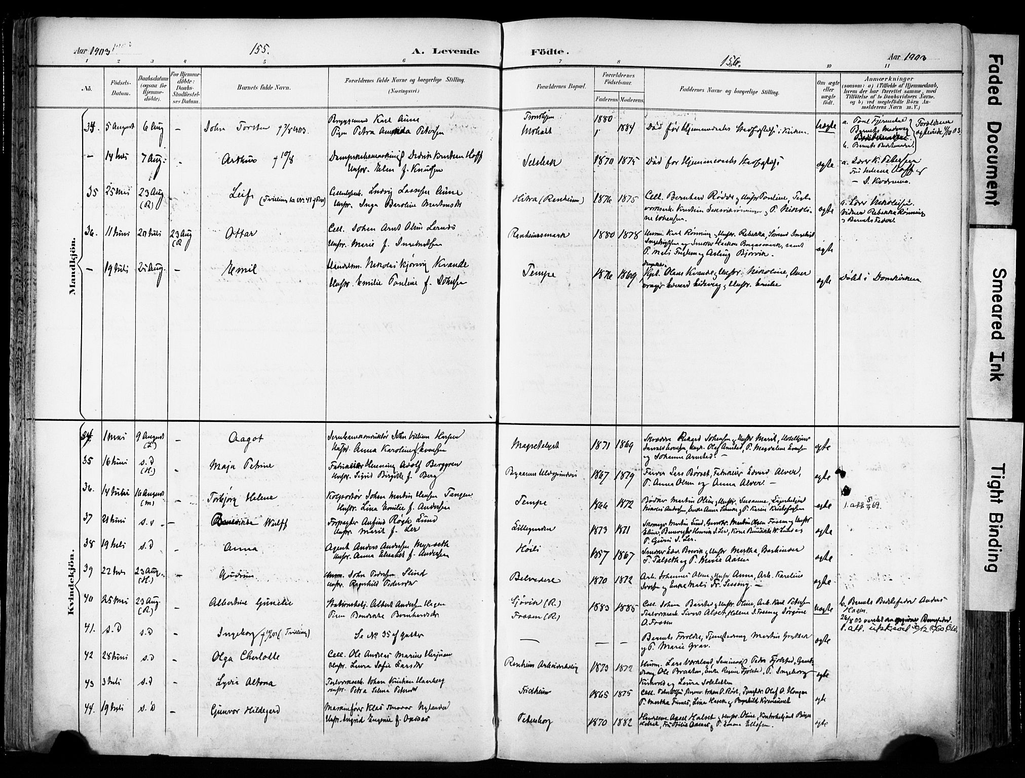 Ministerialprotokoller, klokkerbøker og fødselsregistre - Sør-Trøndelag, SAT/A-1456/606/L0301: Parish register (official) no. 606A16, 1894-1907, p. 155-156