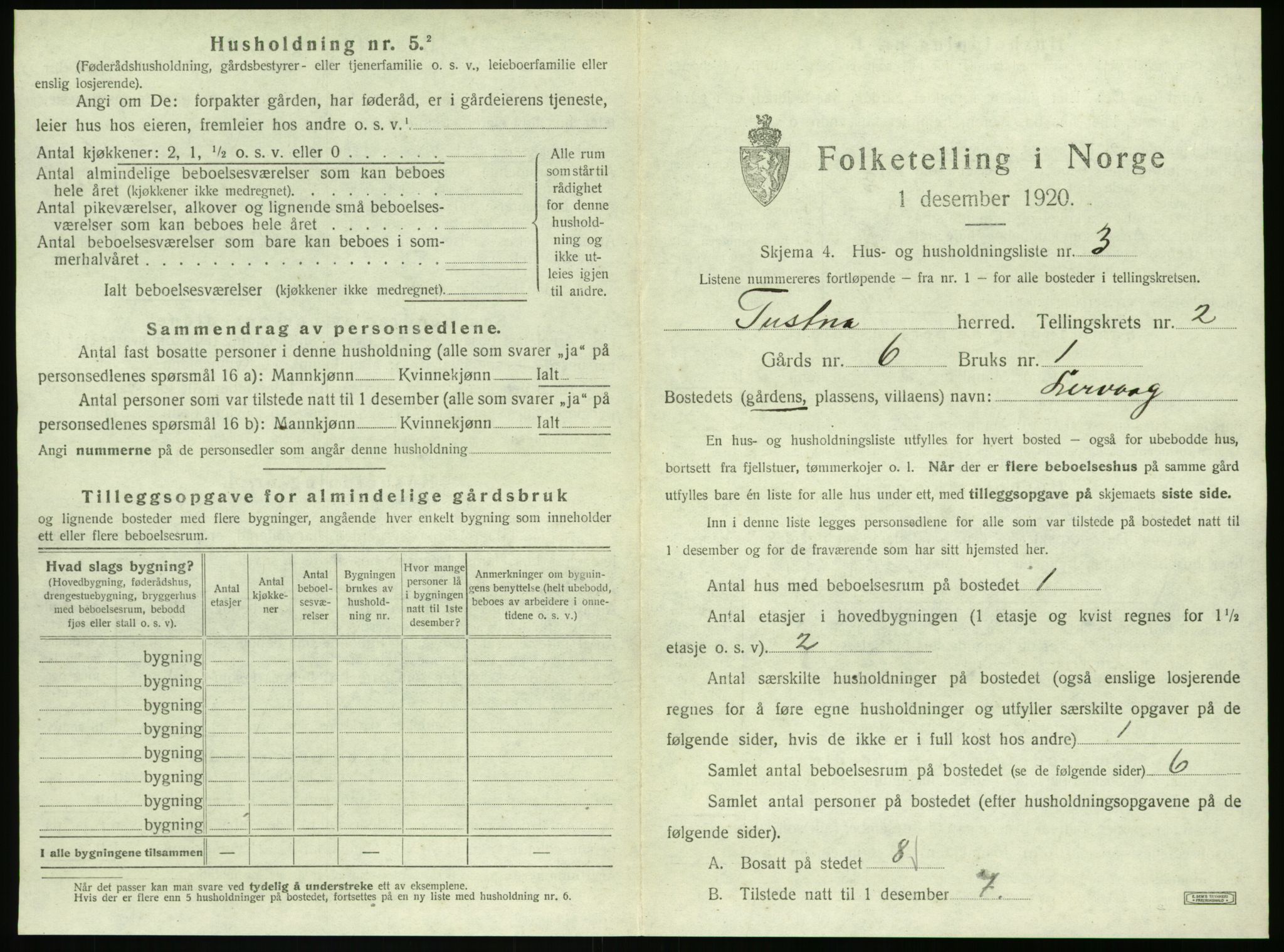 SAT, 1920 census for Tustna, 1920, p. 93