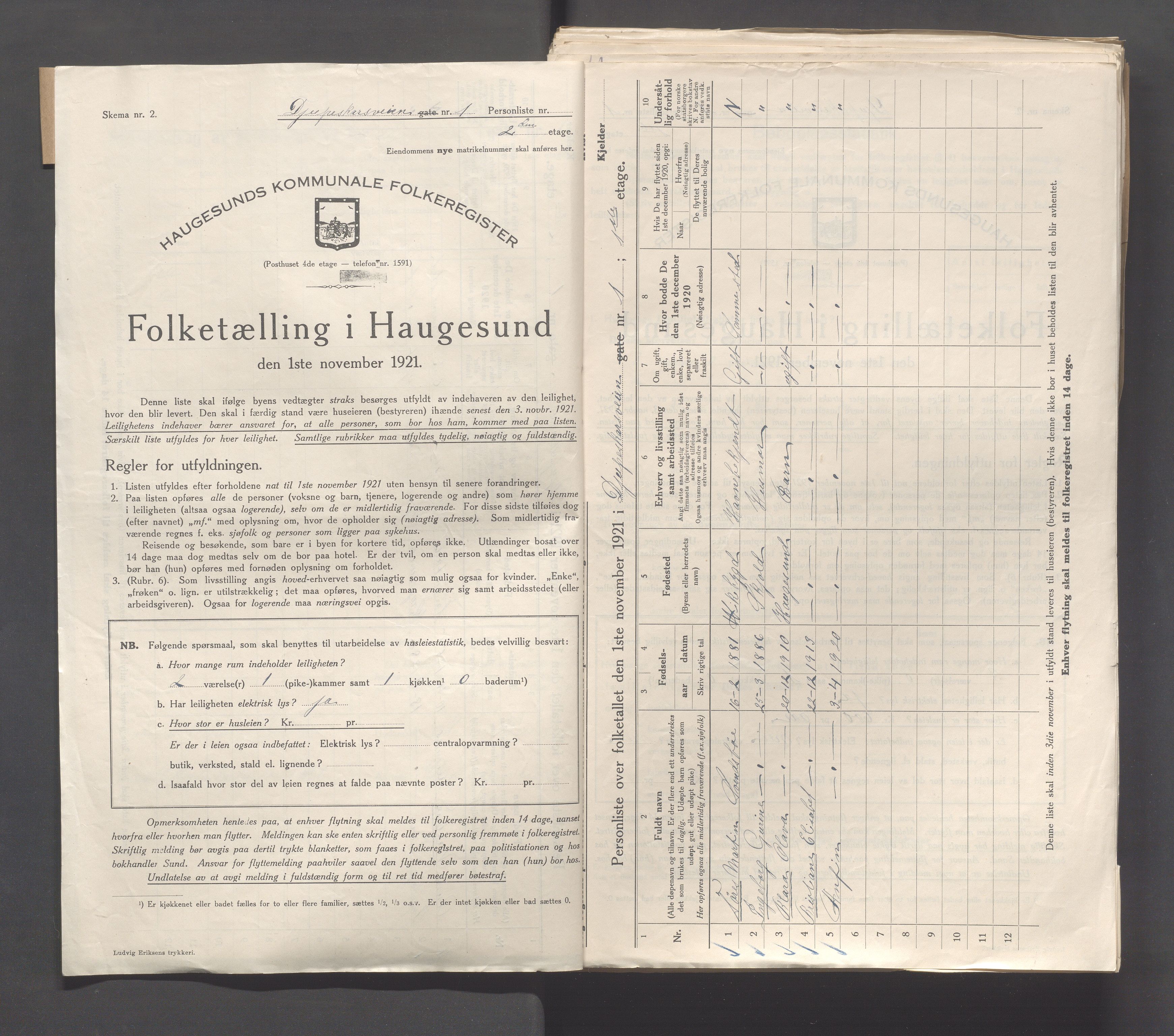 IKAR, Local census 1.11.1921 for Haugesund, 1921, p. 458