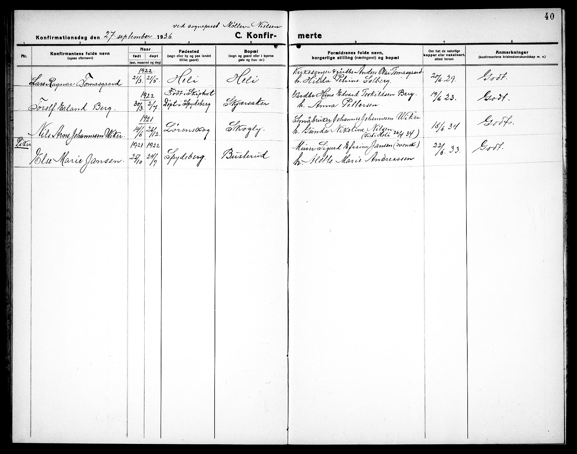 Spydeberg prestekontor Kirkebøker, SAO/A-10924/G/Gc/L0002: Parish register (copy) no. III 2, 1918-1939, p. 40