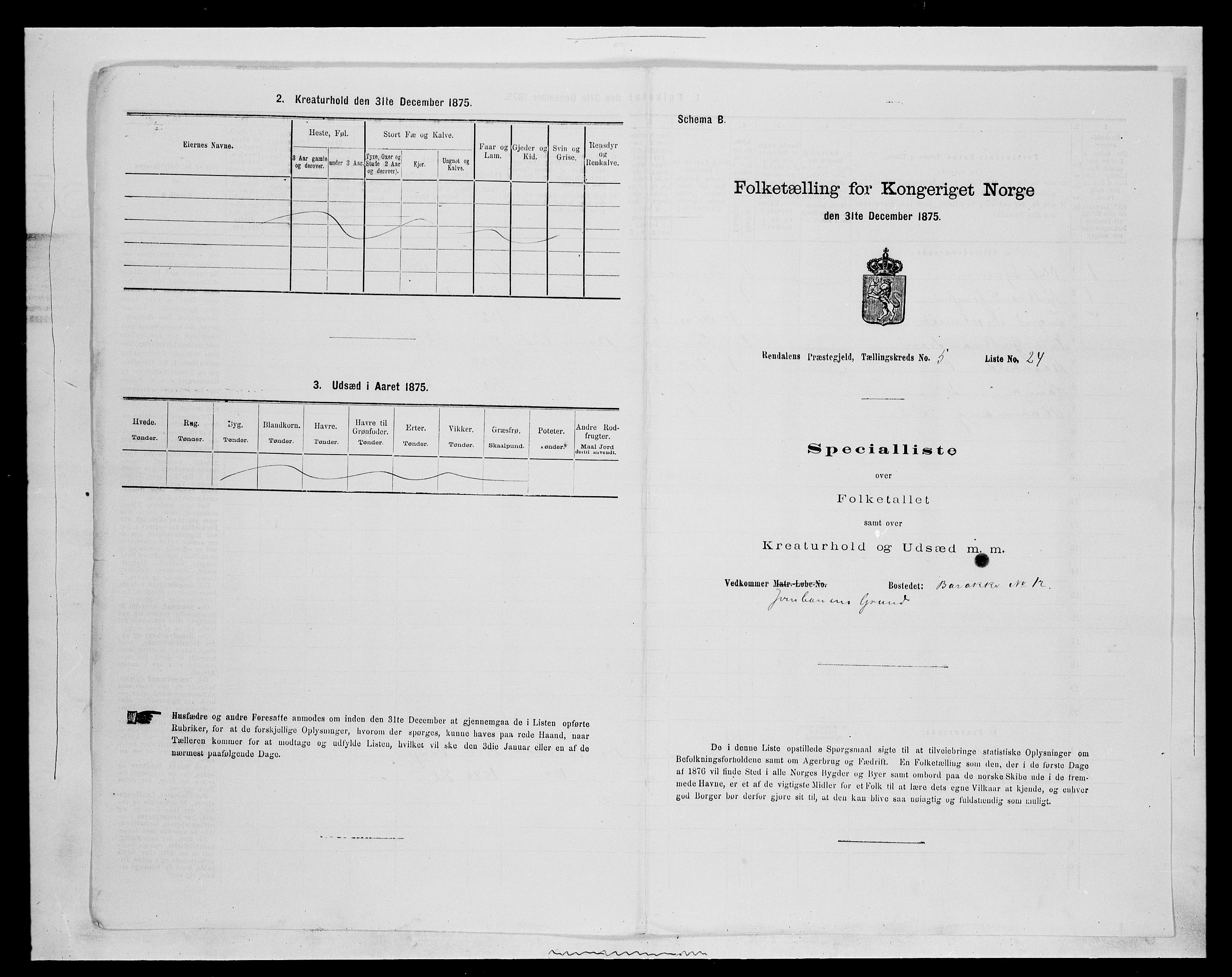 SAH, 1875 census for 0432P Rendalen, 1875, p. 494