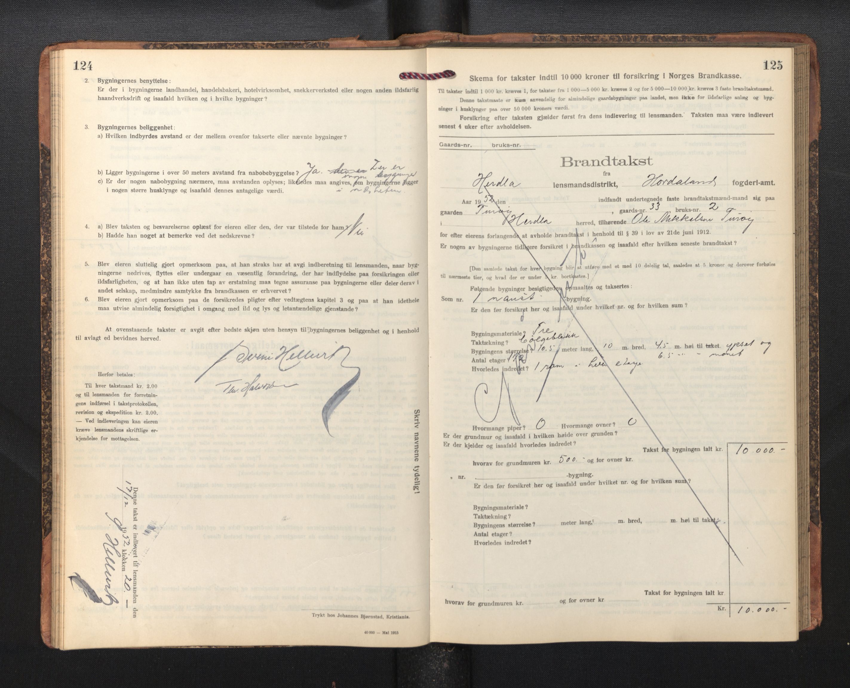 Lensmannen i Herdla, AV/SAB-A-32901/0012/L0004:  Branntakstprotokoll skjematakst, 1916-1954, p. 124-125