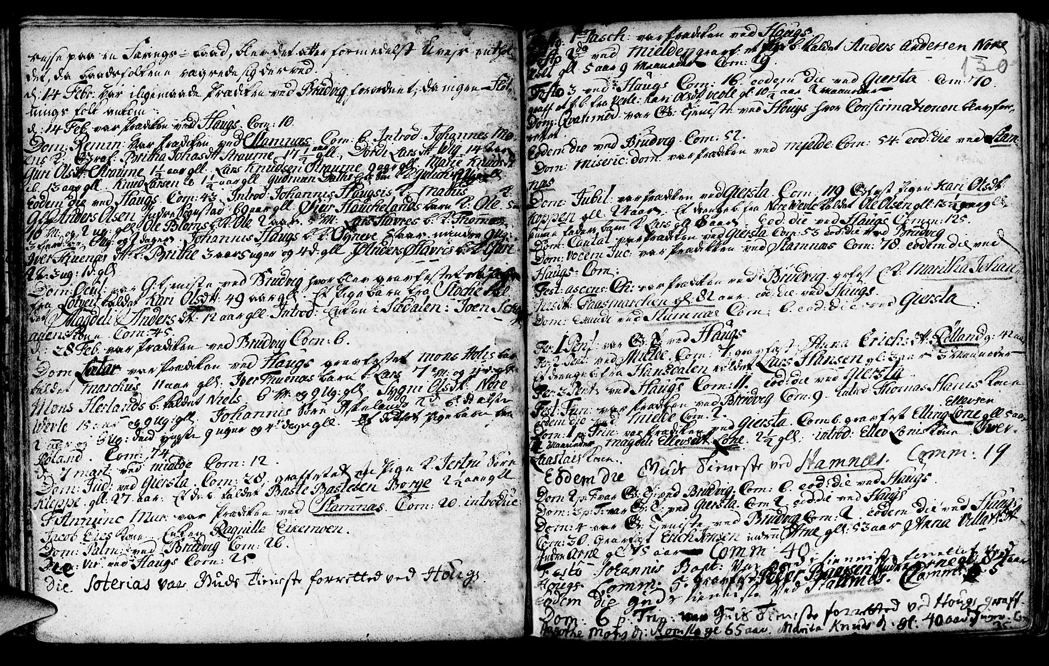 Haus sokneprestembete, AV/SAB-A-75601/H/Haa: Parish register (official) no. A 5, 1733-1747, p. 130