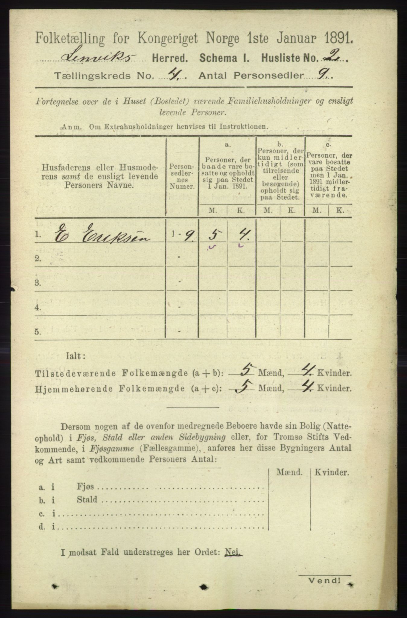 RA, 1891 census for 1931 Lenvik, 1891, p. 1830