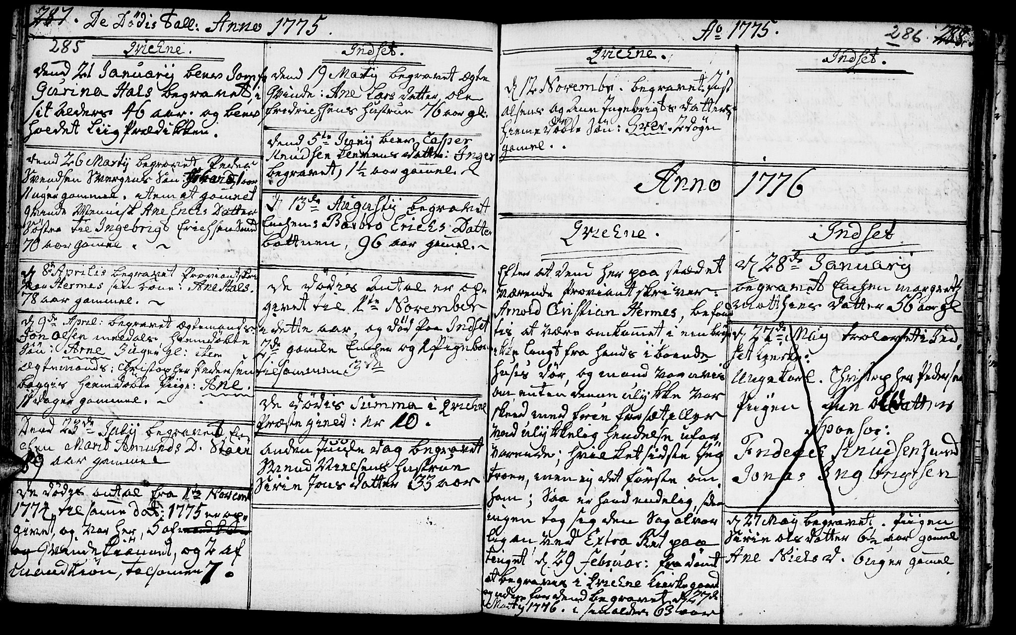 Kvikne prestekontor, SAH/PREST-064/H/Ha/Haa/L0002: Parish register (official) no. 2, 1764-1784, p. 285-286
