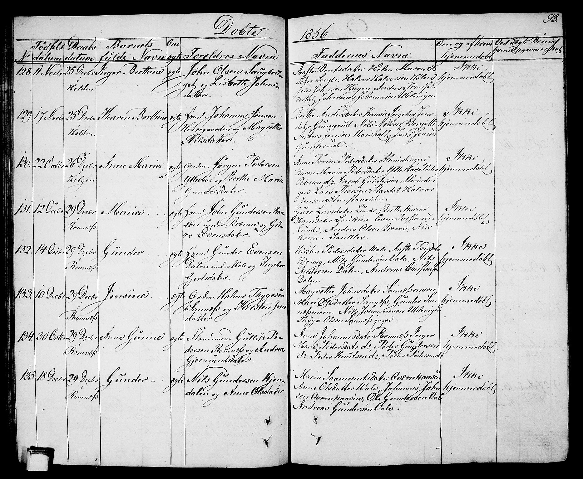 Holla kirkebøker, AV/SAKO-A-272/G/Ga/L0003: Parish register (copy) no. I 3, 1849-1866, p. 93