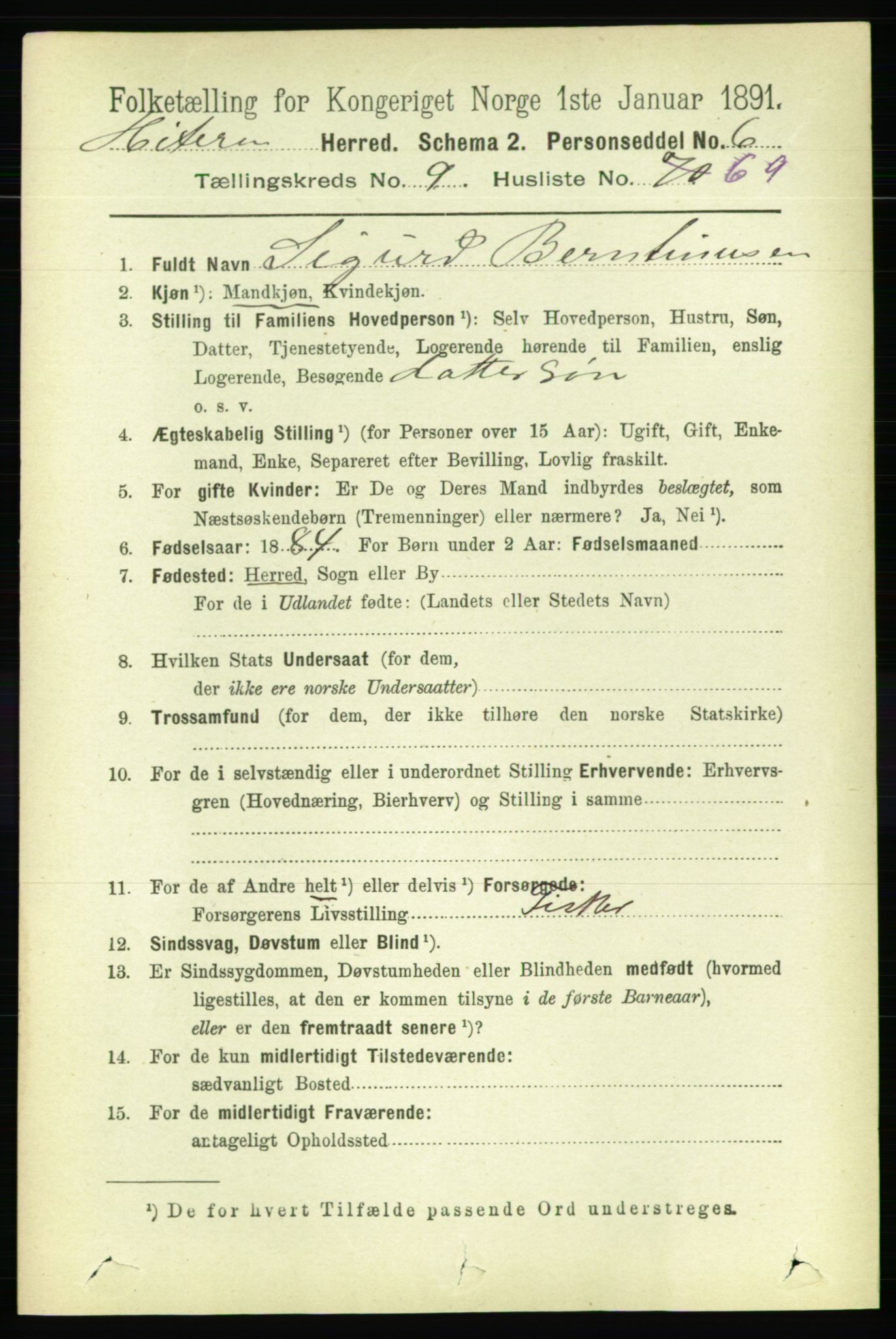 RA, 1891 census for 1617 Hitra, 1891, p. 2207