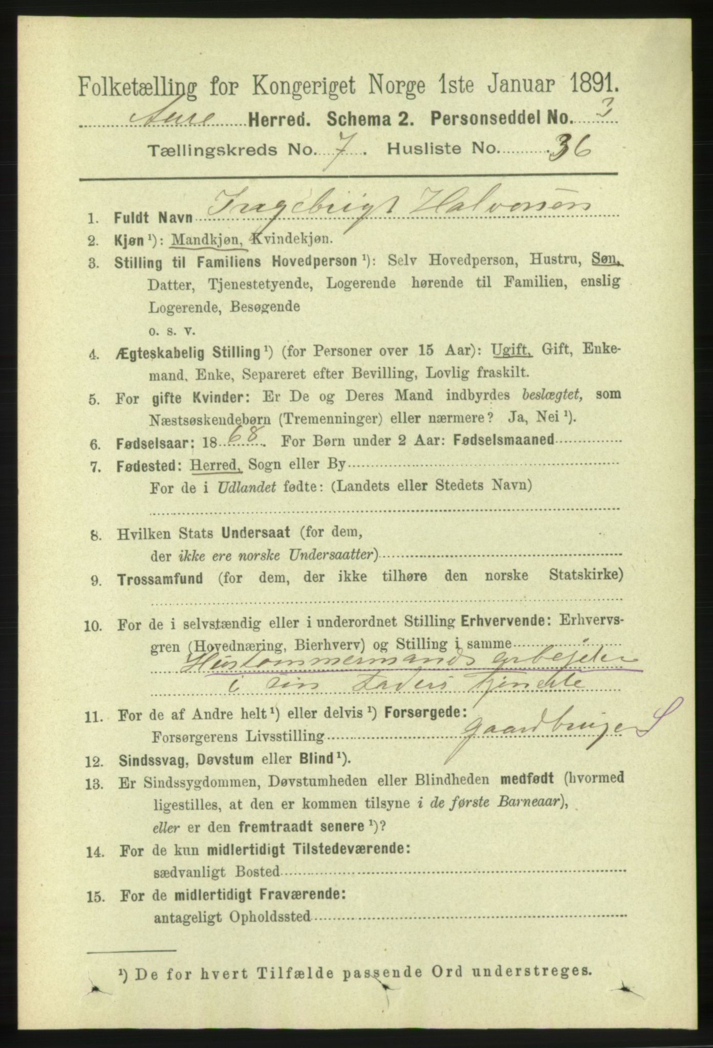 RA, 1891 census for 1569 Aure, 1891, p. 4083