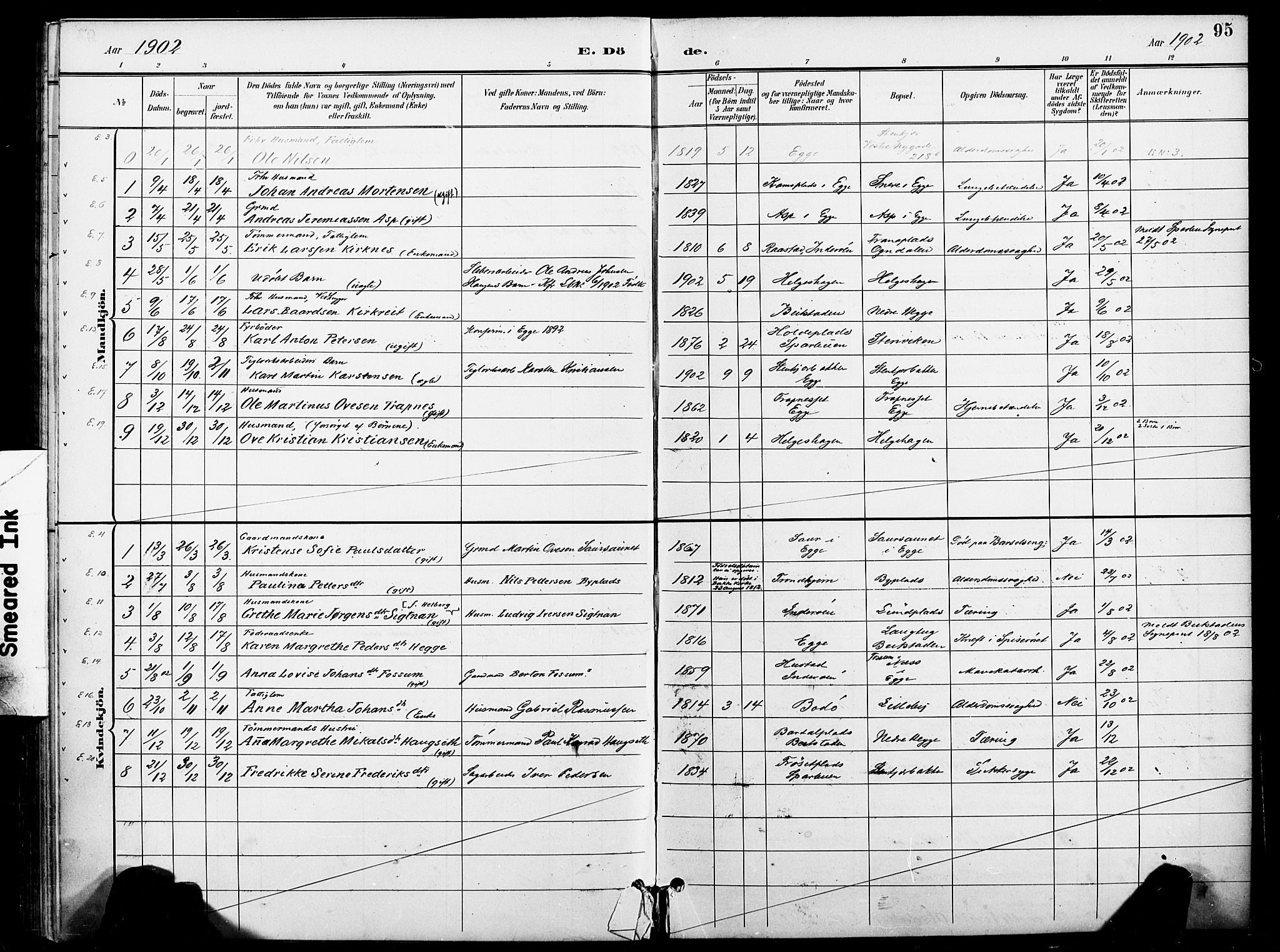 Ministerialprotokoller, klokkerbøker og fødselsregistre - Nord-Trøndelag, SAT/A-1458/740/L0379: Parish register (official) no. 740A02, 1895-1907, p. 95