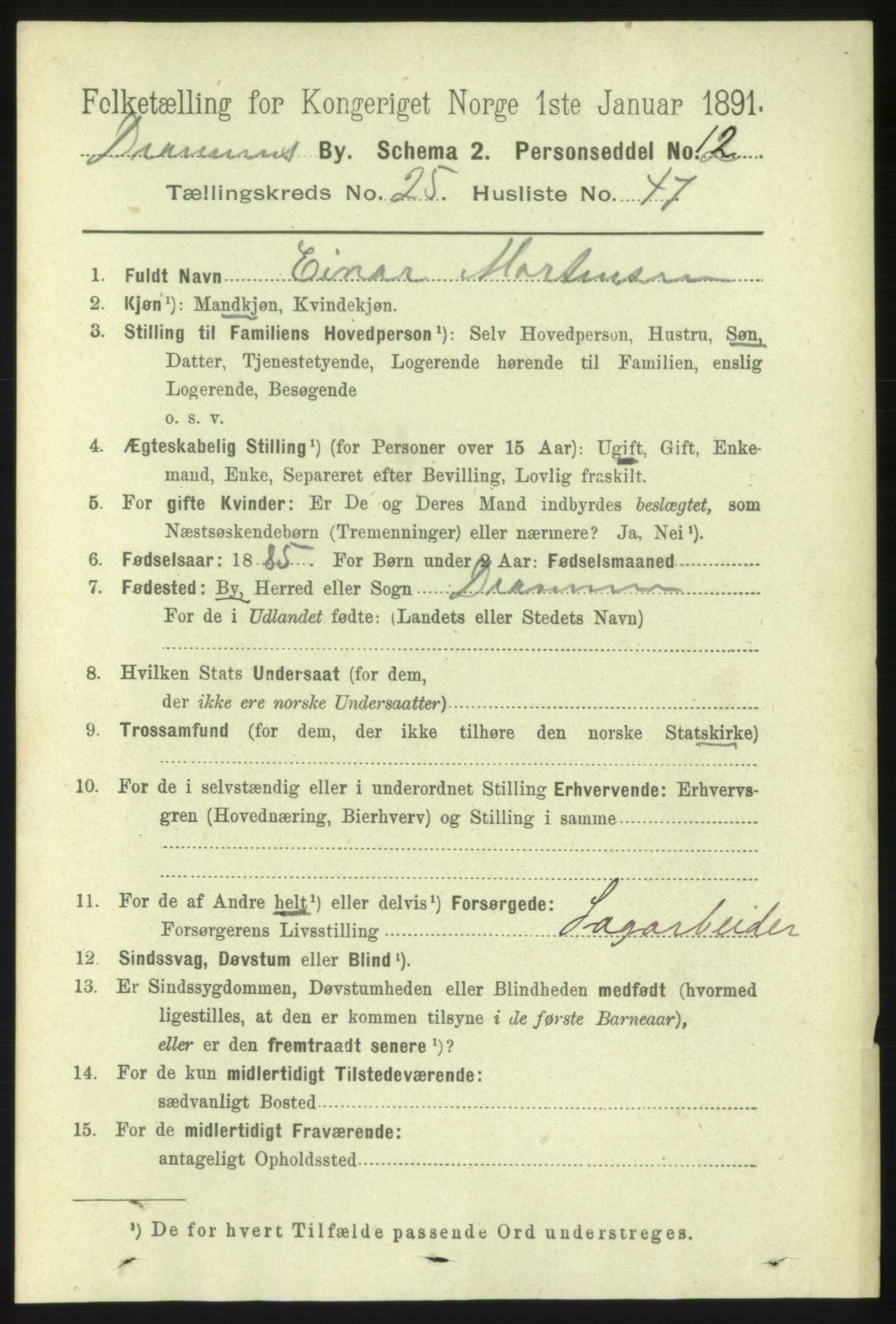 RA, 1891 census for 0602 Drammen, 1891, p. 15784