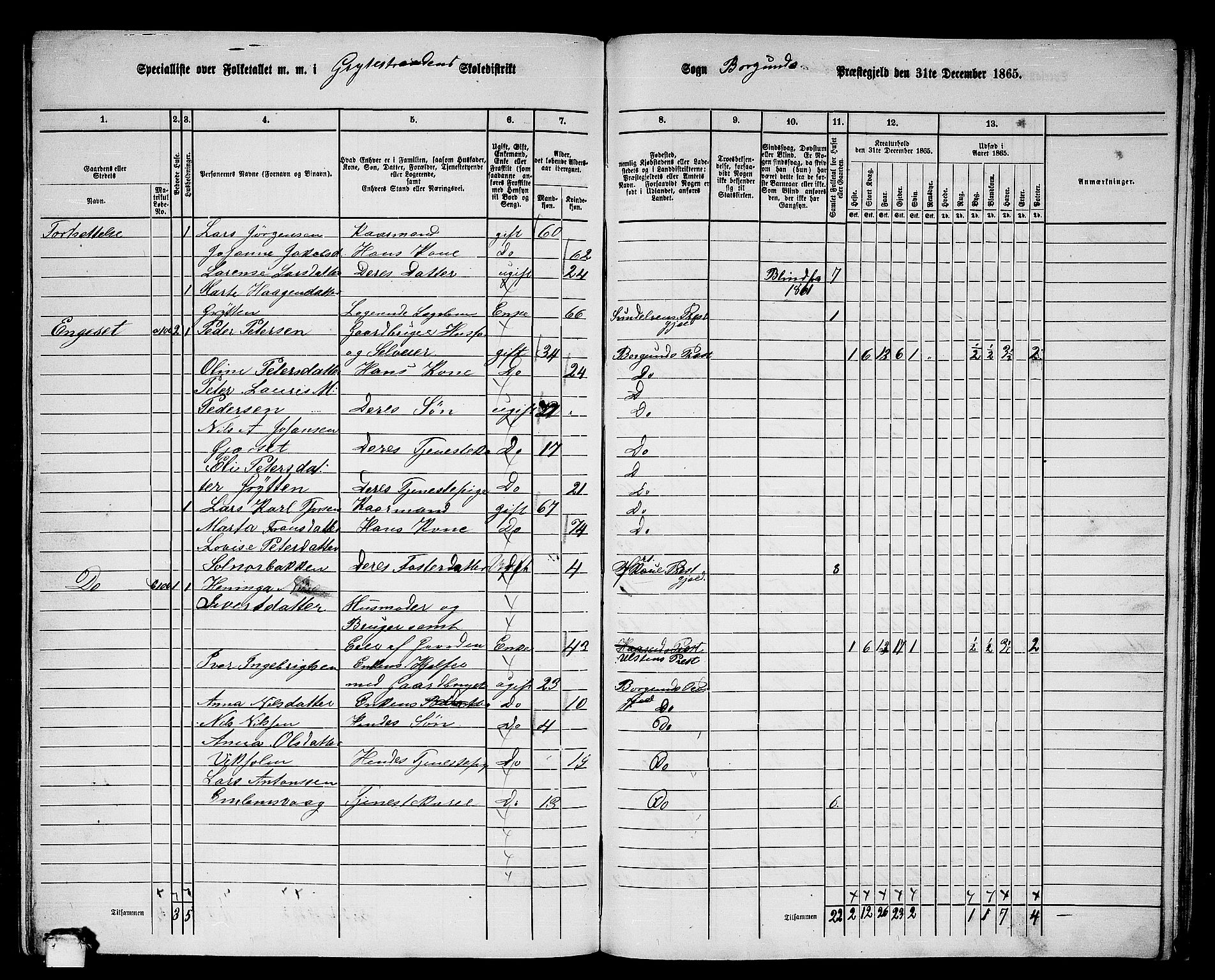 RA, 1865 census for Borgund, 1865, p. 225