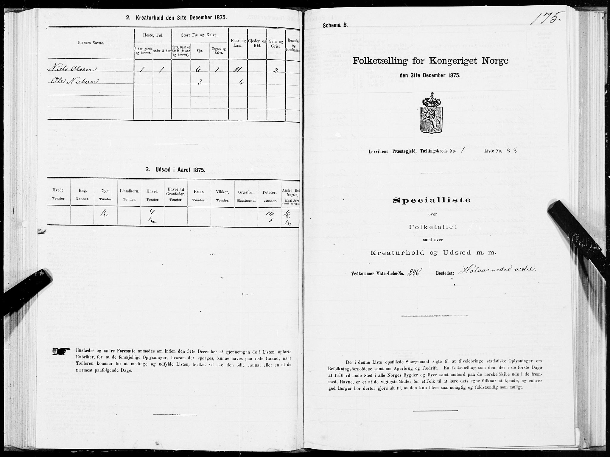 SAT, 1875 census for 1718P Leksvik, 1875, p. 1175