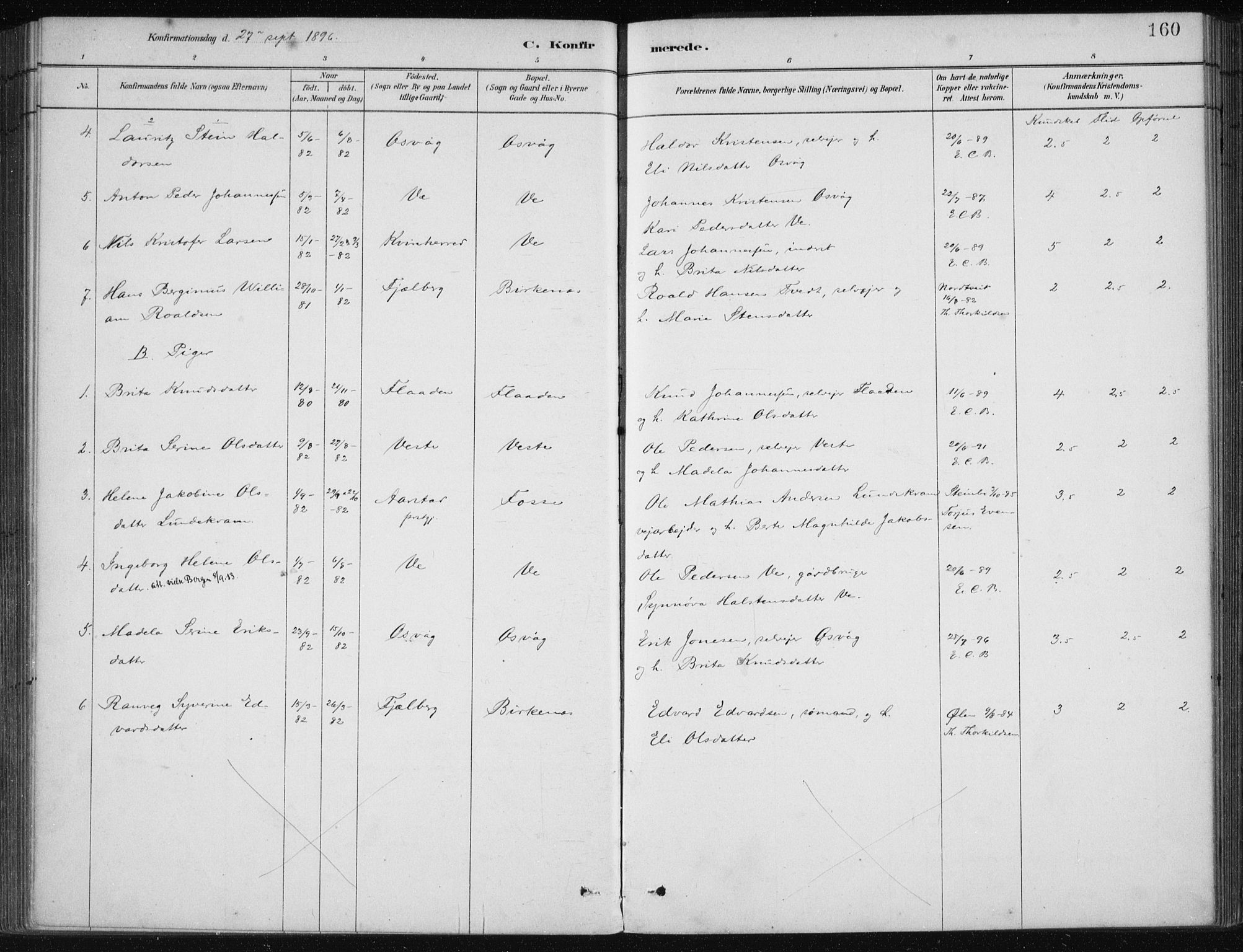 Etne sokneprestembete, AV/SAB-A-75001/H/Haa: Parish register (official) no. C  1, 1879-1919, p. 160