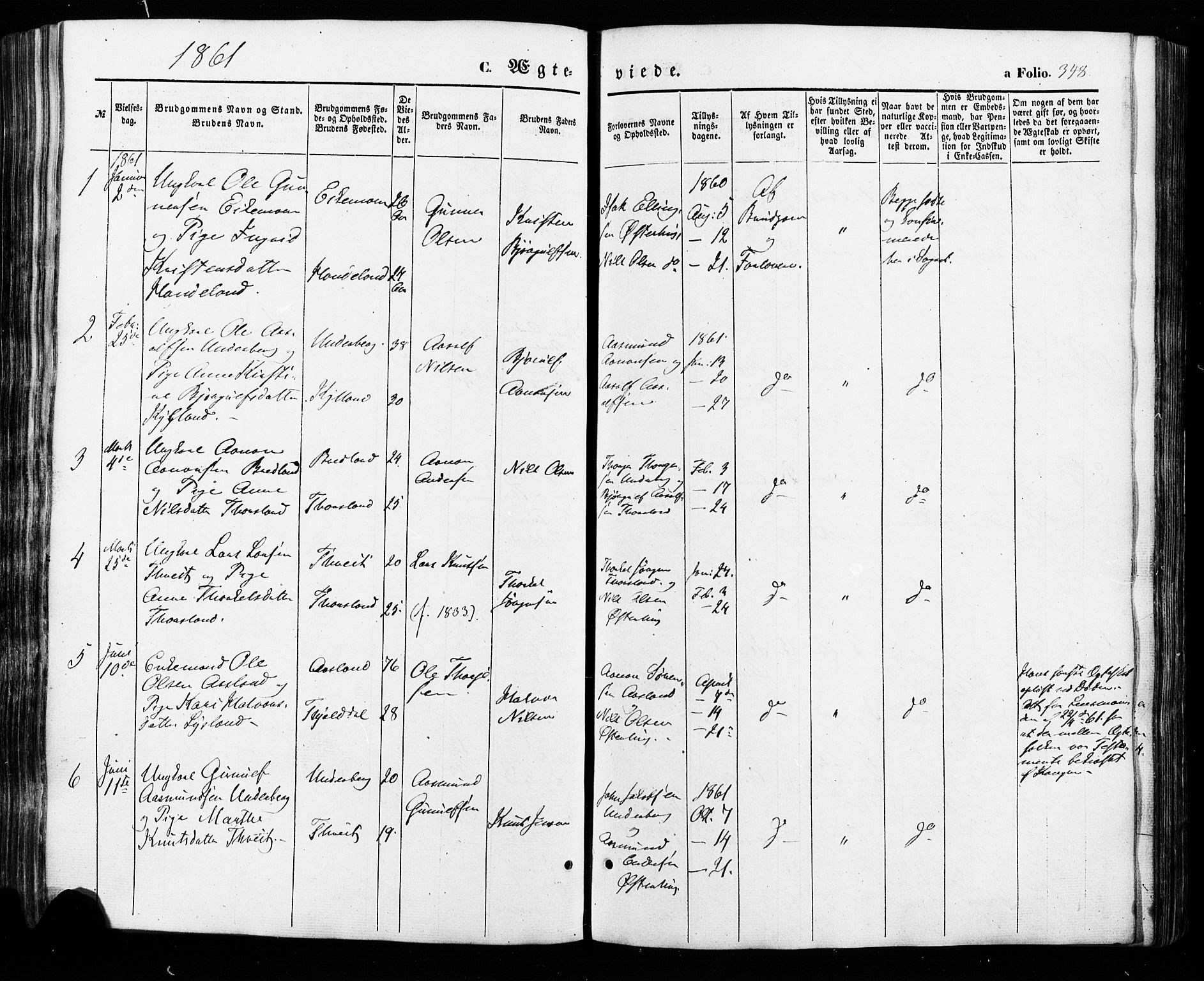 Åseral sokneprestkontor, SAK/1111-0051/F/Fa/L0002: Parish register (official) no. A 2, 1854-1884, p. 348