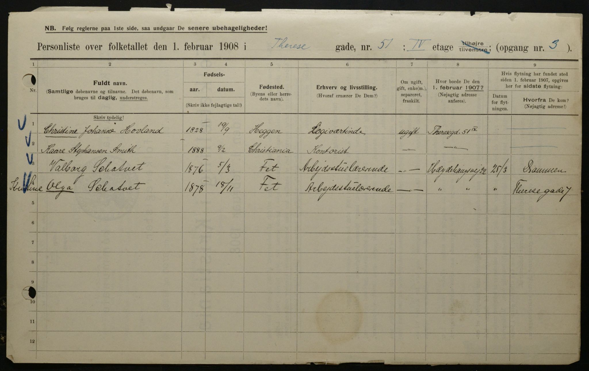 OBA, Municipal Census 1908 for Kristiania, 1908, p. 97885