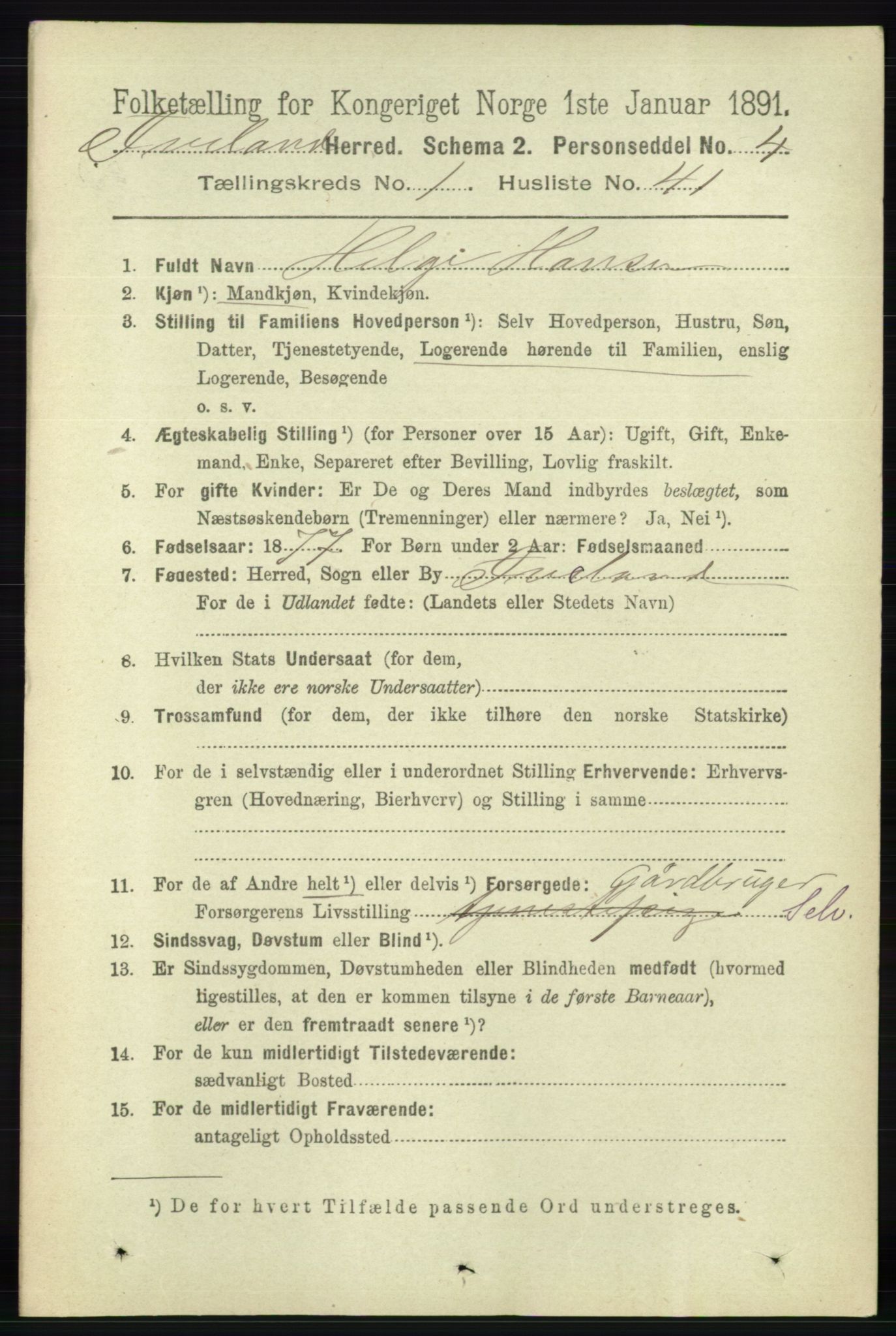 RA, 1891 census for 0935 Iveland, 1891, p. 358