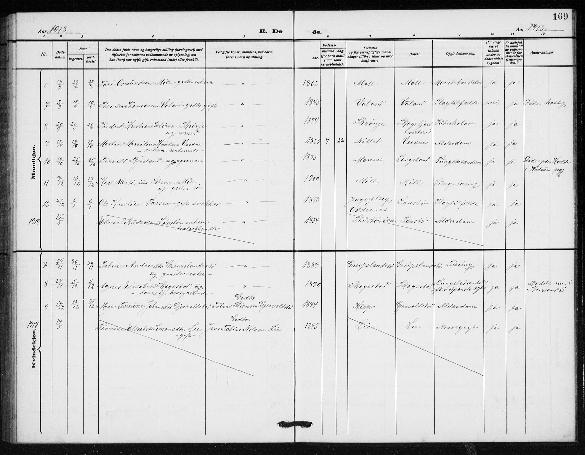 Holum sokneprestkontor, SAK/1111-0022/F/Fb/Fba/L0006: Parish register (copy) no. B 6, 1910-1936, p. 169