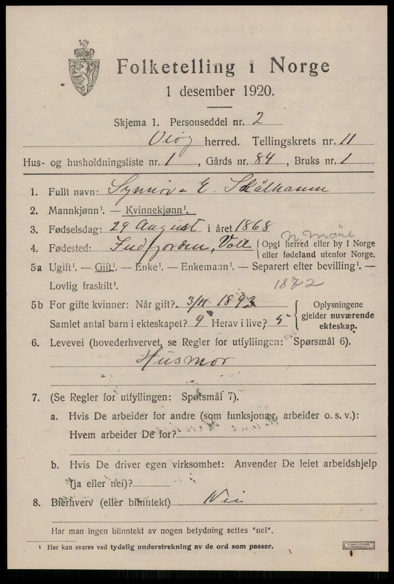 SAT, 1920 census for Veøy, 1920, p. 5571