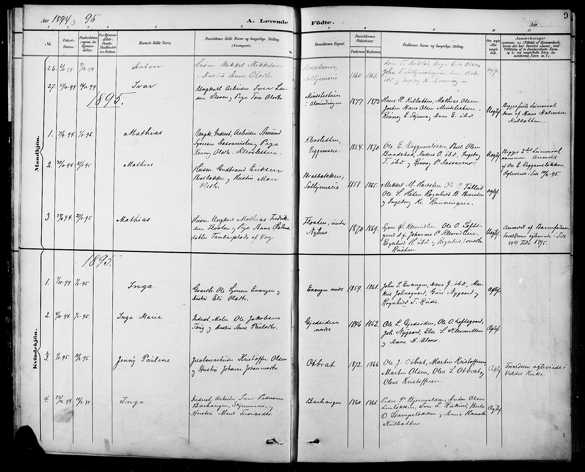 Sel prestekontor, SAH/PREST-074/H/Ha/Hab/L0001: Parish register (copy) no. 1, 1894-1923, p. 9