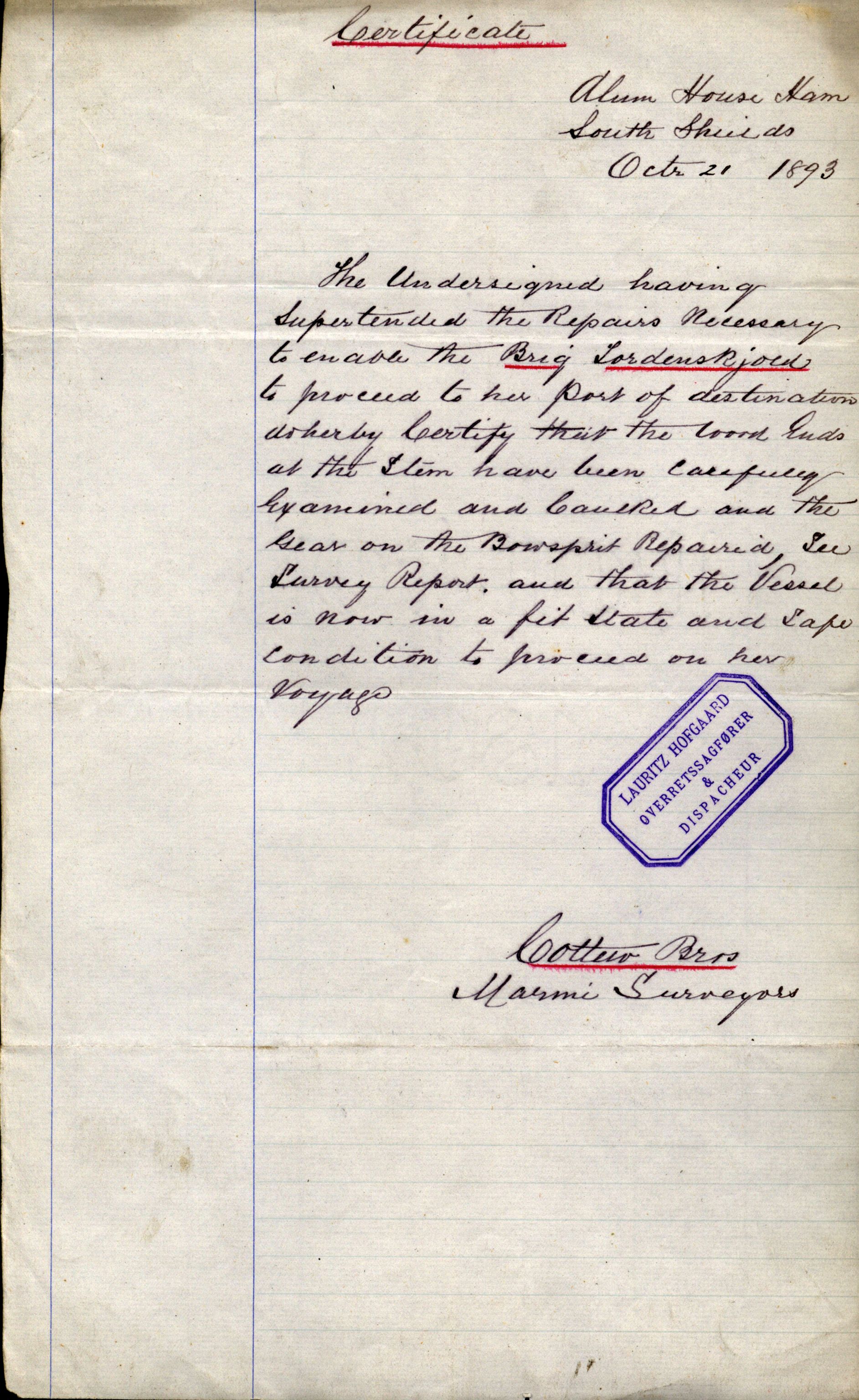 Pa 63 - Østlandske skibsassuranceforening, VEMU/A-1079/G/Ga/L0030/0003: Havaridokumenter / Rex, Salus, Schweigaard, Seladon, Titania, Tordenskjold av Trondhjem, 1893, p. 82