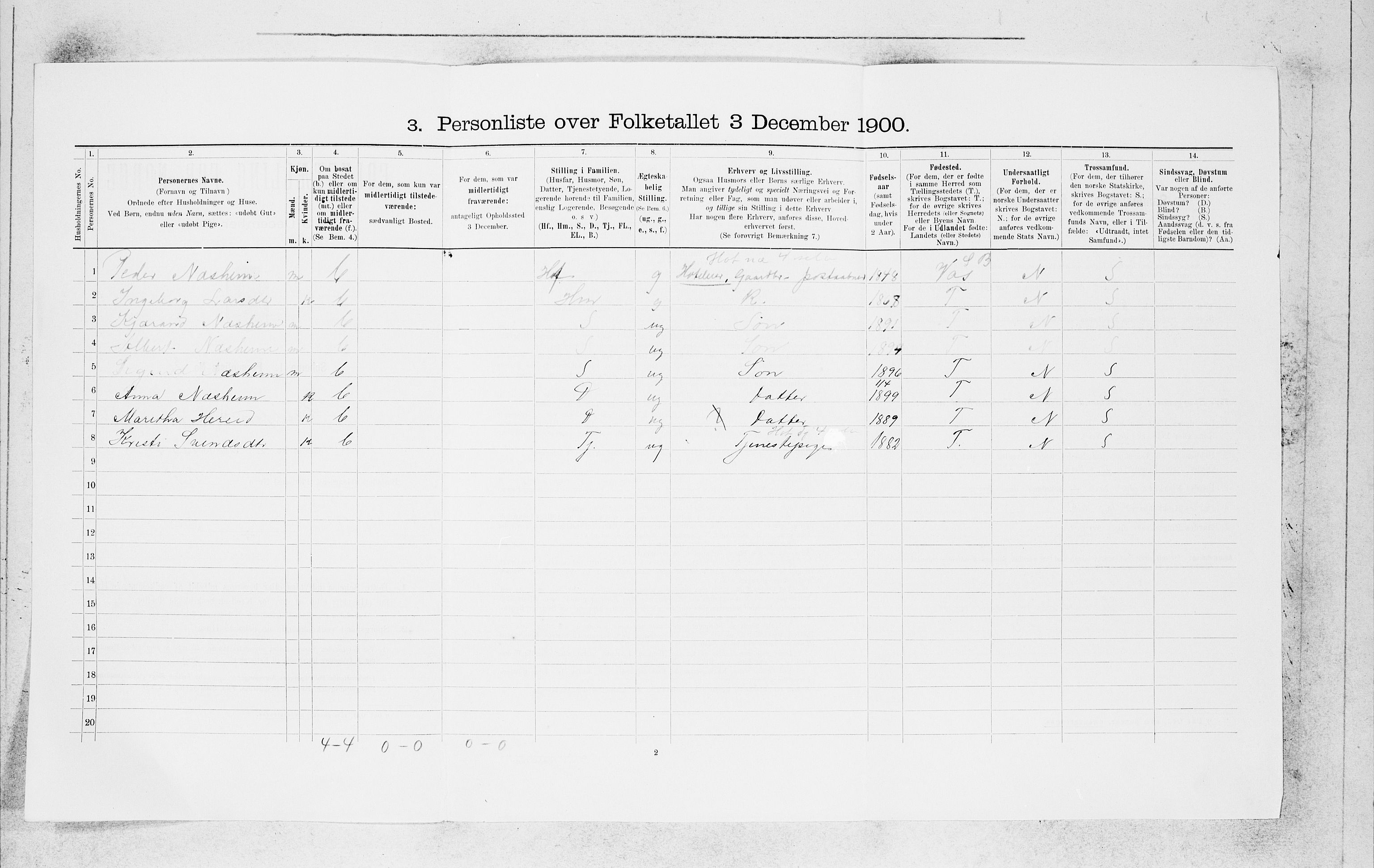 SAB, 1900 census for Eidfjord, 1900, p. 134