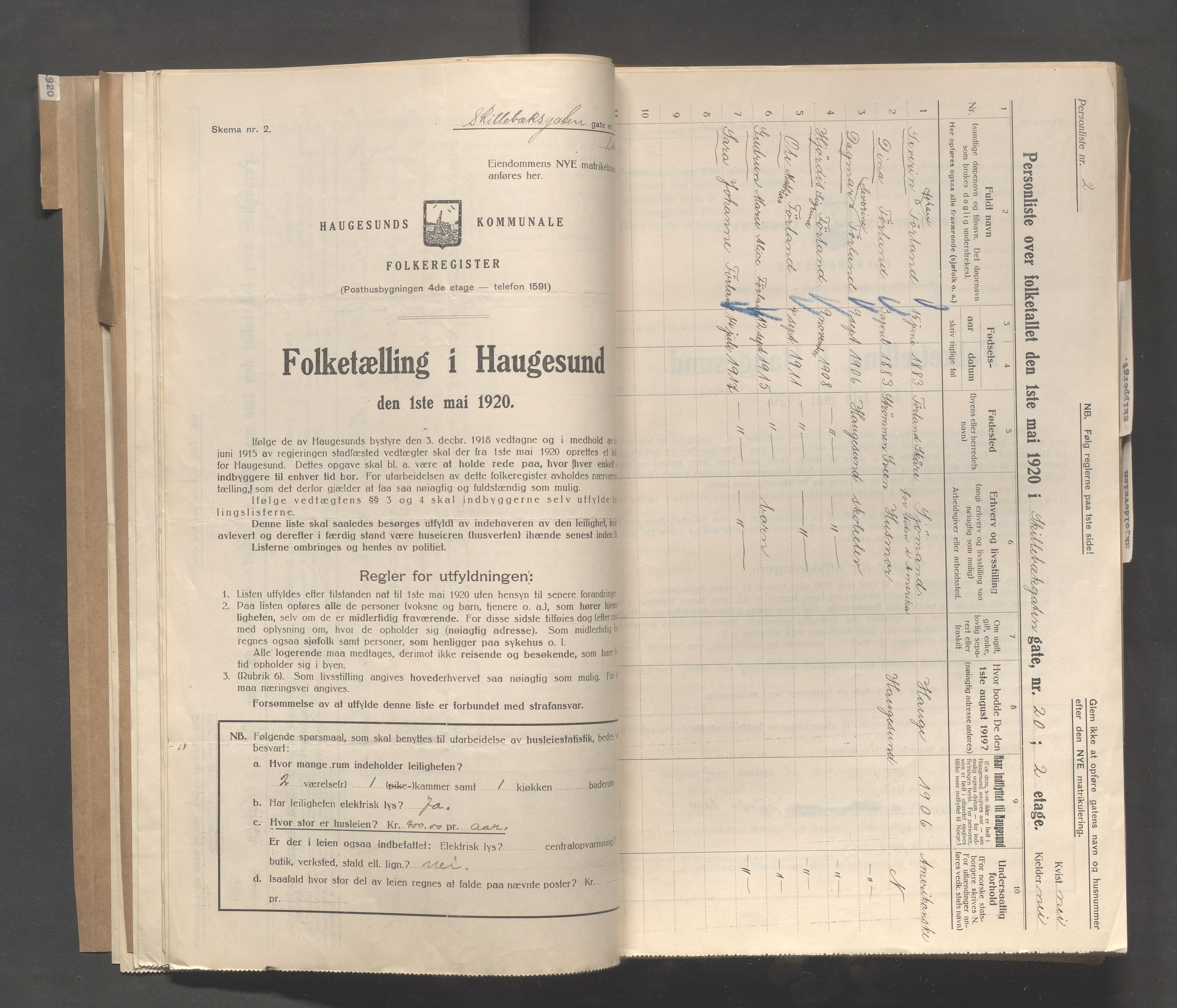 IKAR, Local census 1.5.1920 for Haugesund, 1920, p. 3741