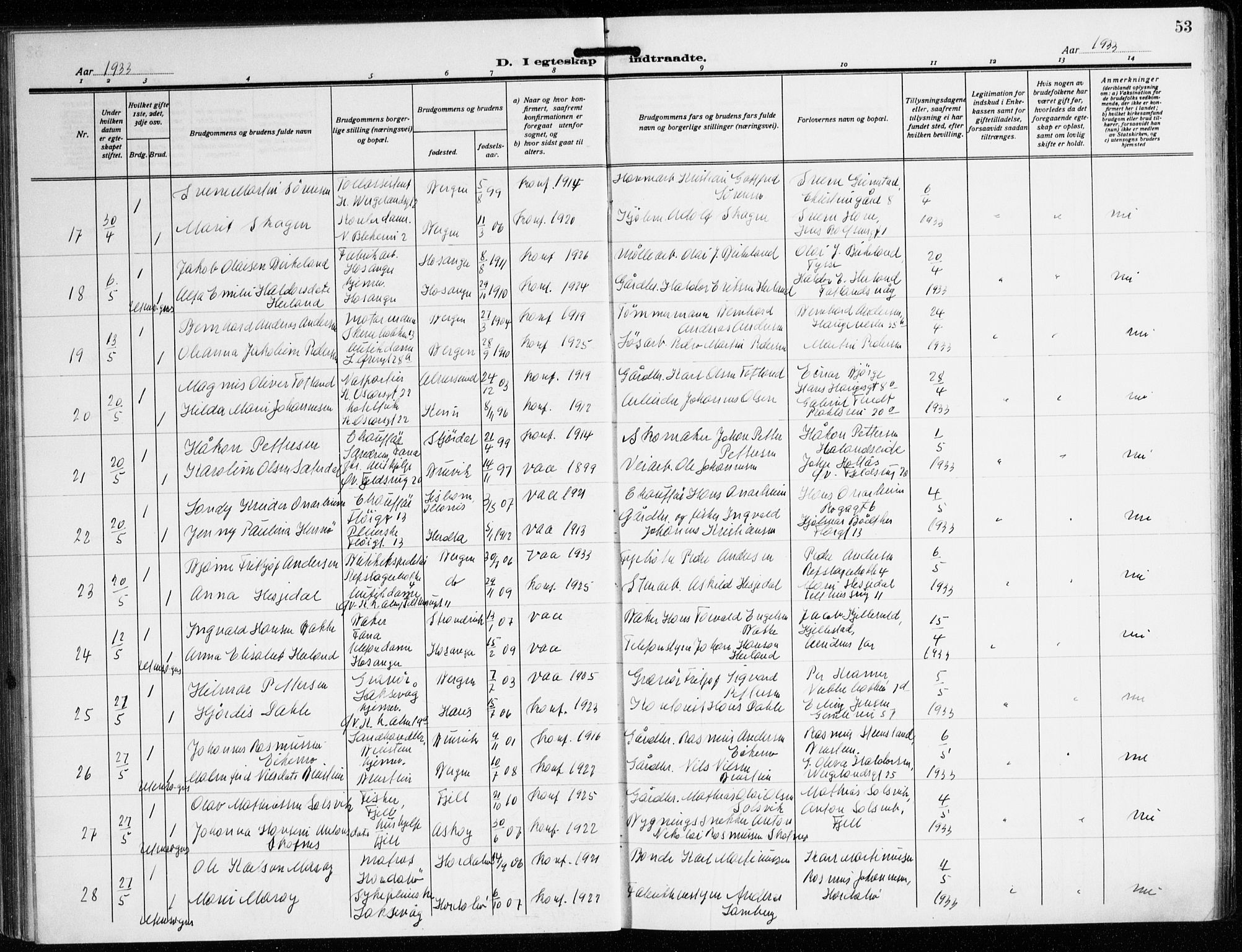 Korskirken sokneprestembete, AV/SAB-A-76101/H/Hab: Parish register (copy) no. D 5, 1926-1944, p. 53