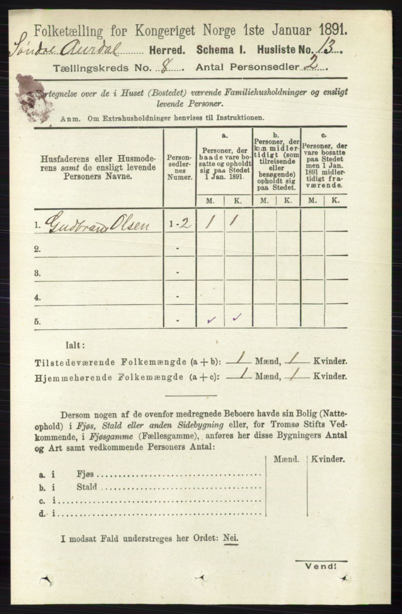 RA, 1891 census for 0540 Sør-Aurdal, 1891, p. 4763