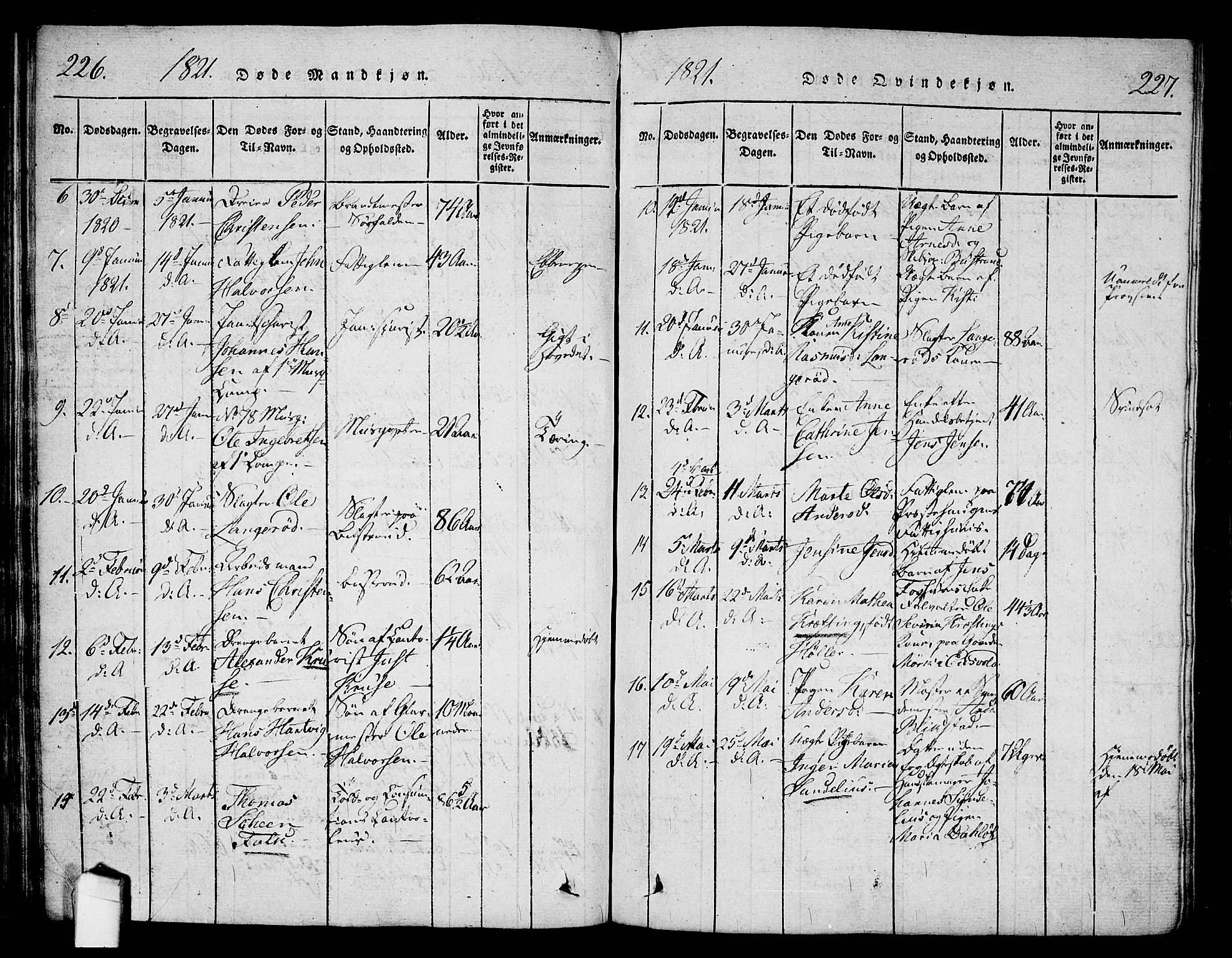 Halden prestekontor Kirkebøker, SAO/A-10909/G/Ga/L0001: Parish register (copy) no. 1, 1815-1833, p. 226-227