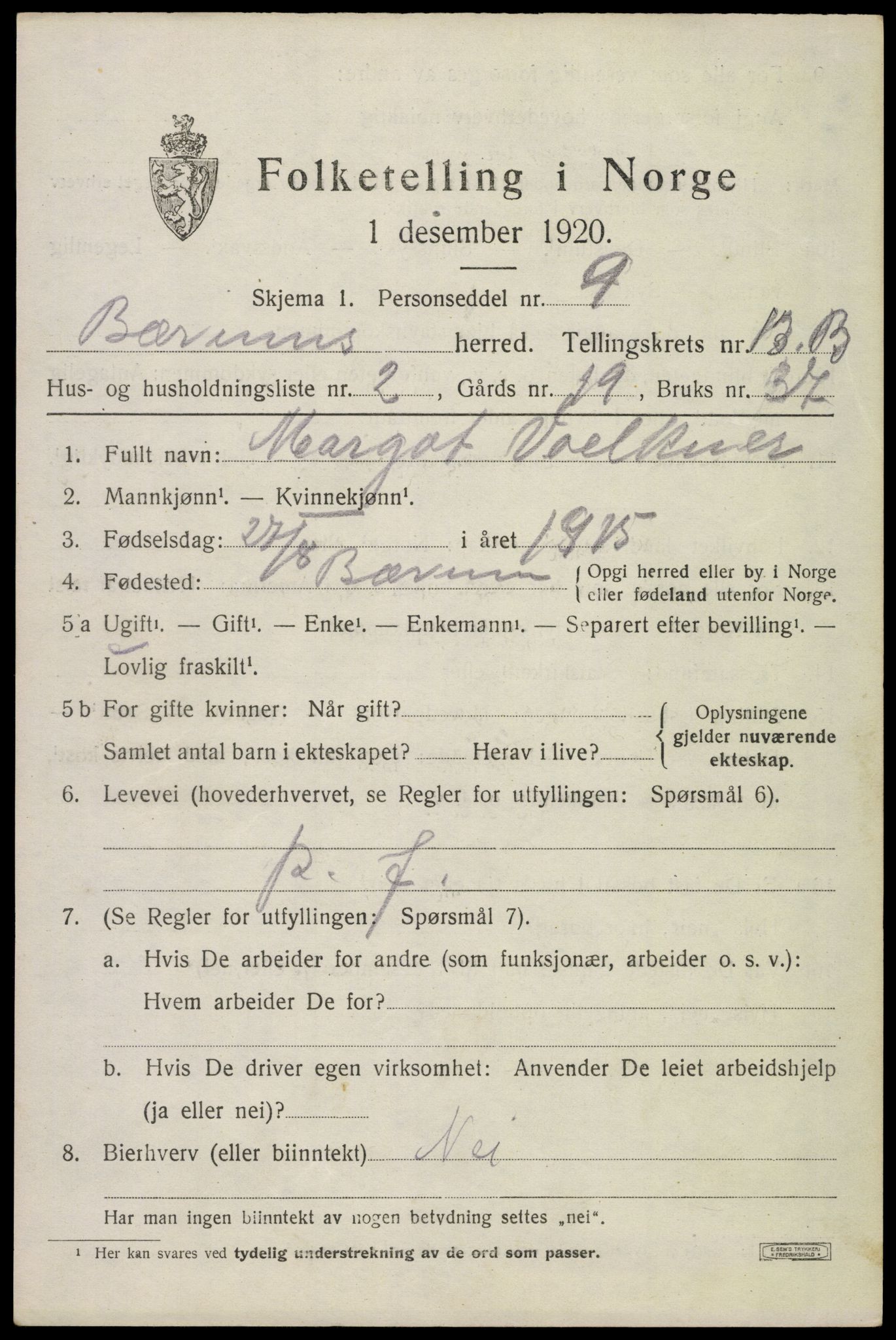 SAO, 1920 census for Bærum, 1920, p. 34316