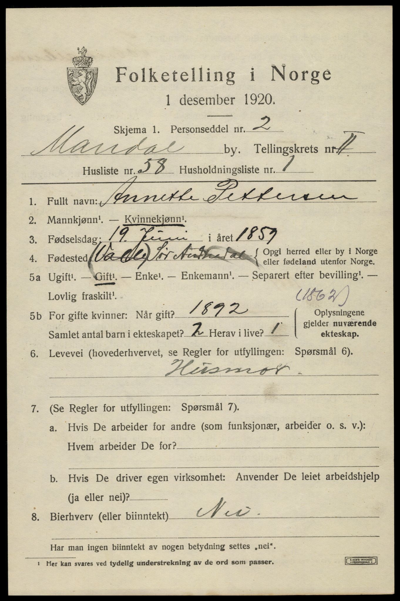 SAK, 1920 census for Mandal, 1920, p. 4755