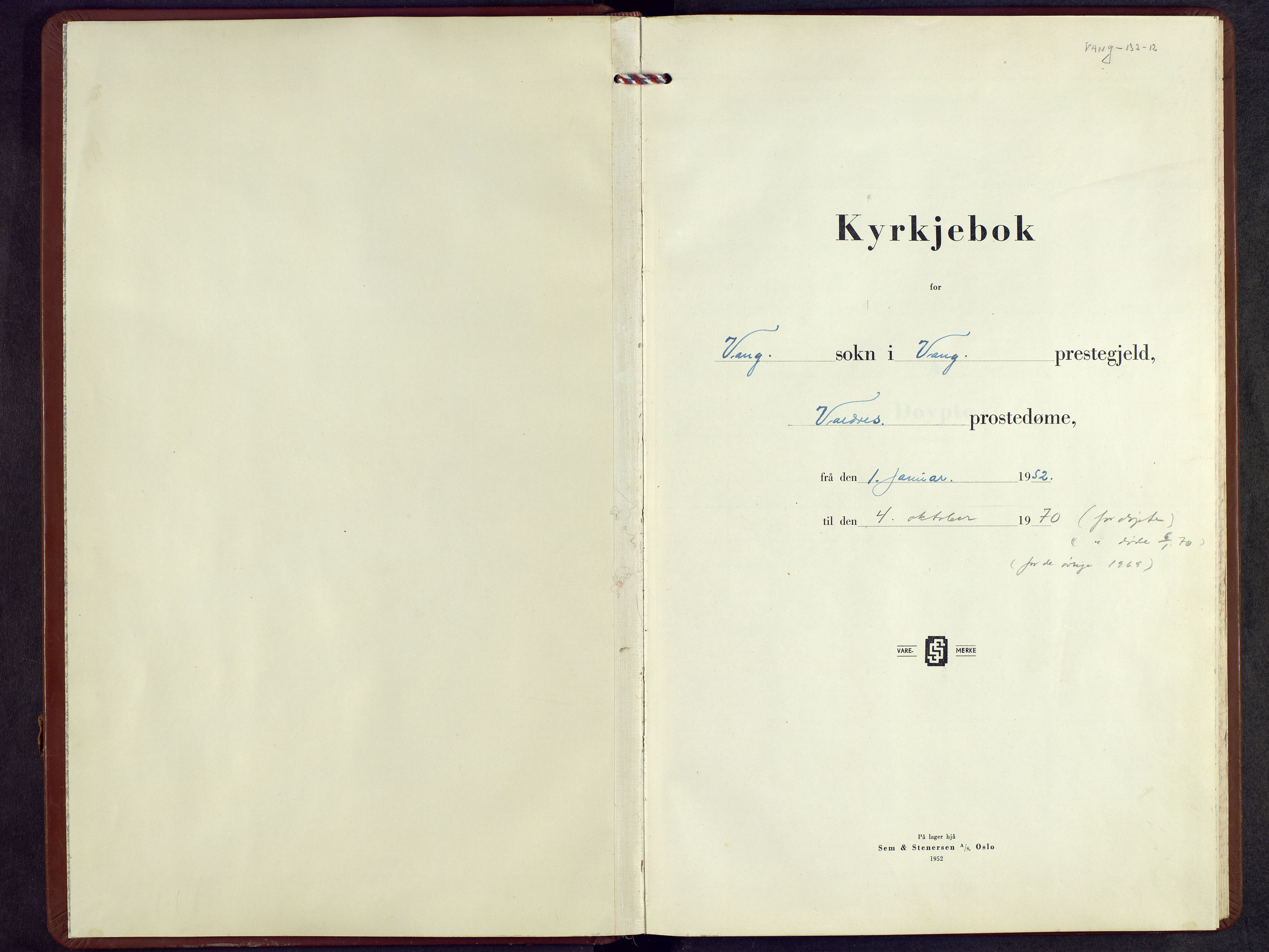 Vang prestekontor, Valdres, AV/SAH-PREST-140/H/Hb/L0011: Parish register (copy) no. 11, 1952-1970