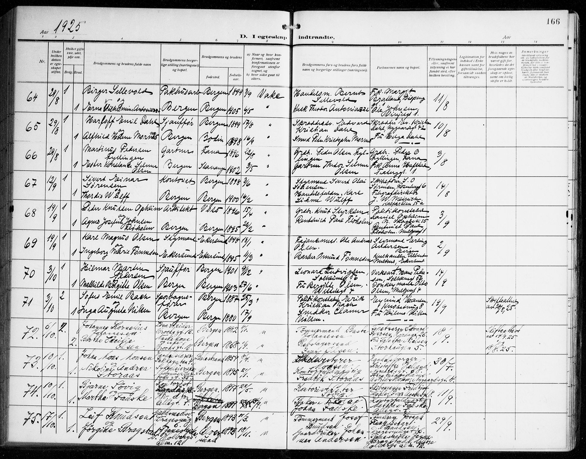 Johanneskirken sokneprestembete, SAB/A-76001/H/Haa/L0013: Parish register (official) no. D 2, 1912-1929, p. 166