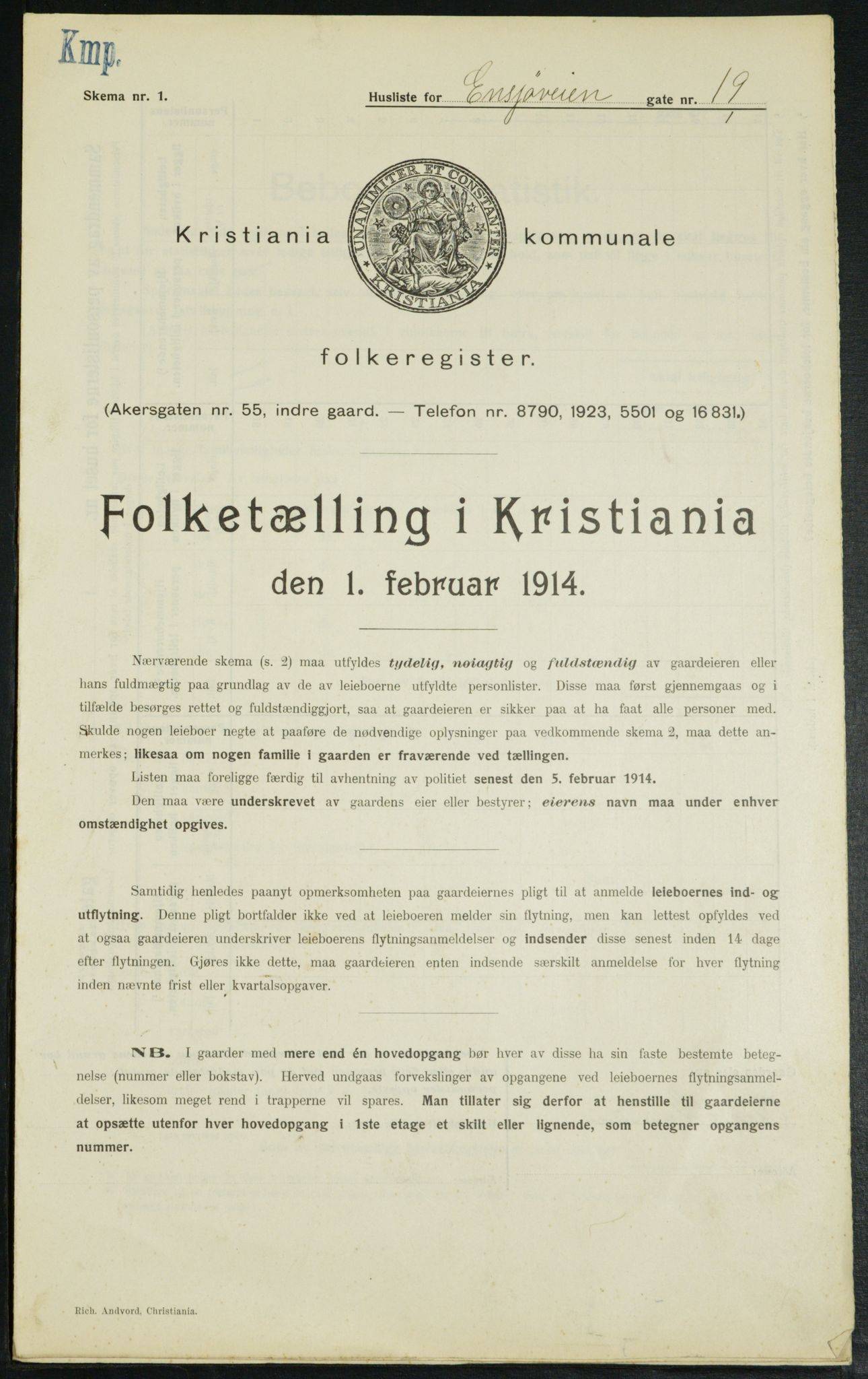 OBA, Municipal Census 1914 for Kristiania, 1914, p. 22124