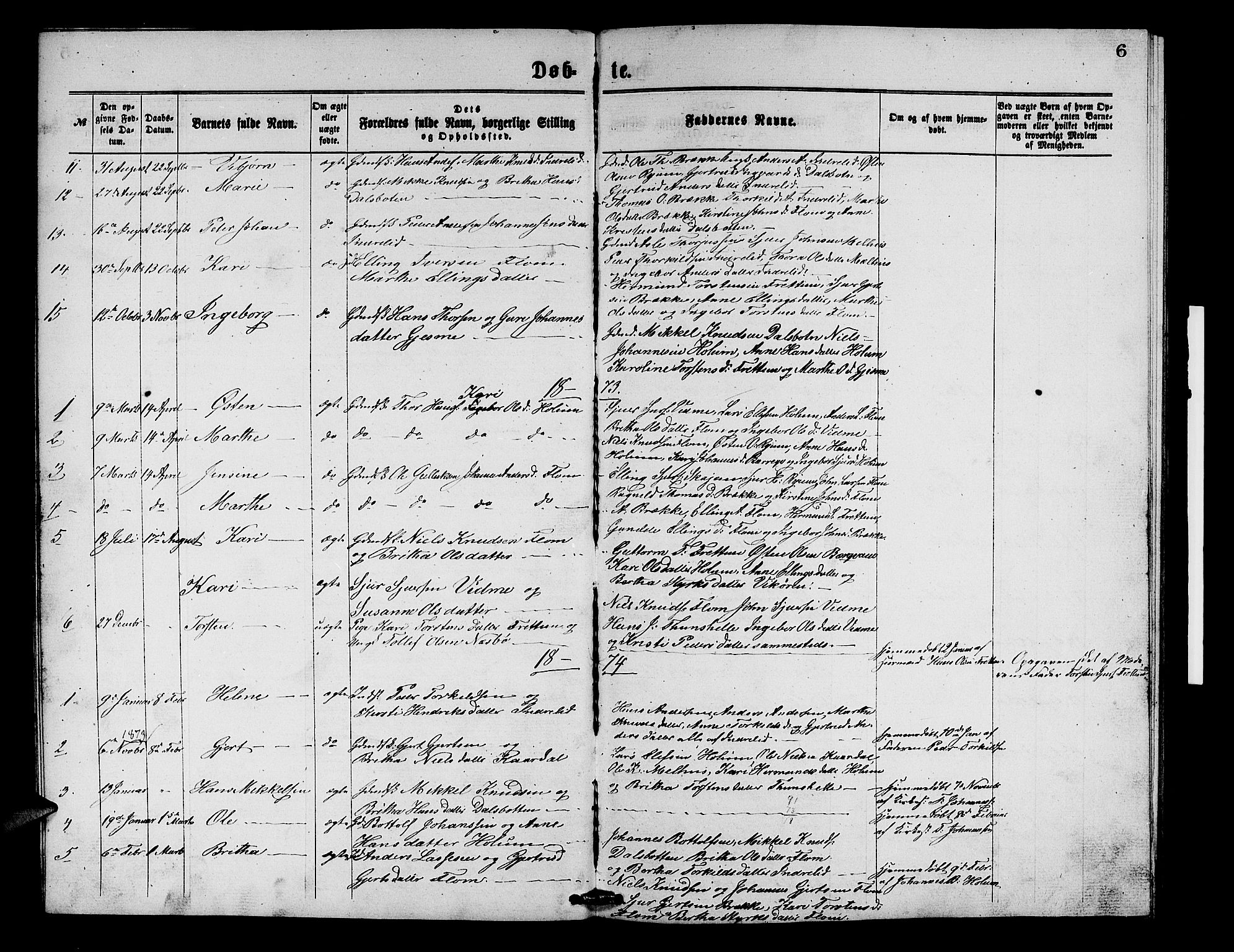 Aurland sokneprestembete, SAB/A-99937/H/Hb/Hbb/L0001: Parish register (copy) no. B 1, 1868-1887, p. 6