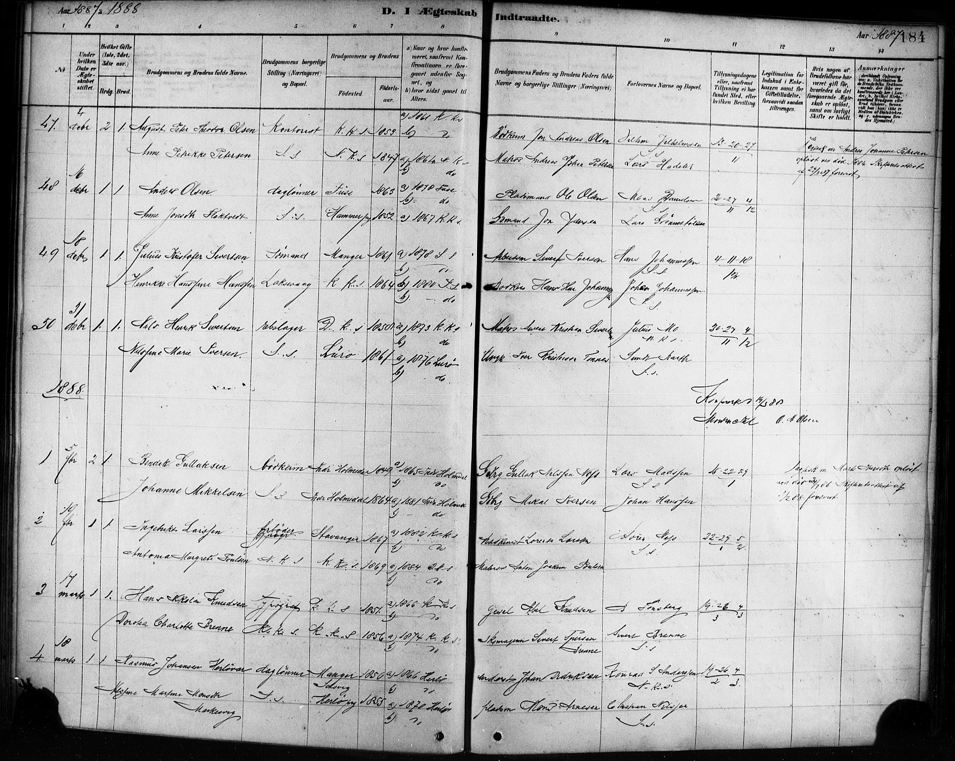 Sandviken Sokneprestembete, SAB/A-77601/H/Ha/L0002: Parish register (official) no. A 2, 1878-1896, p. 184