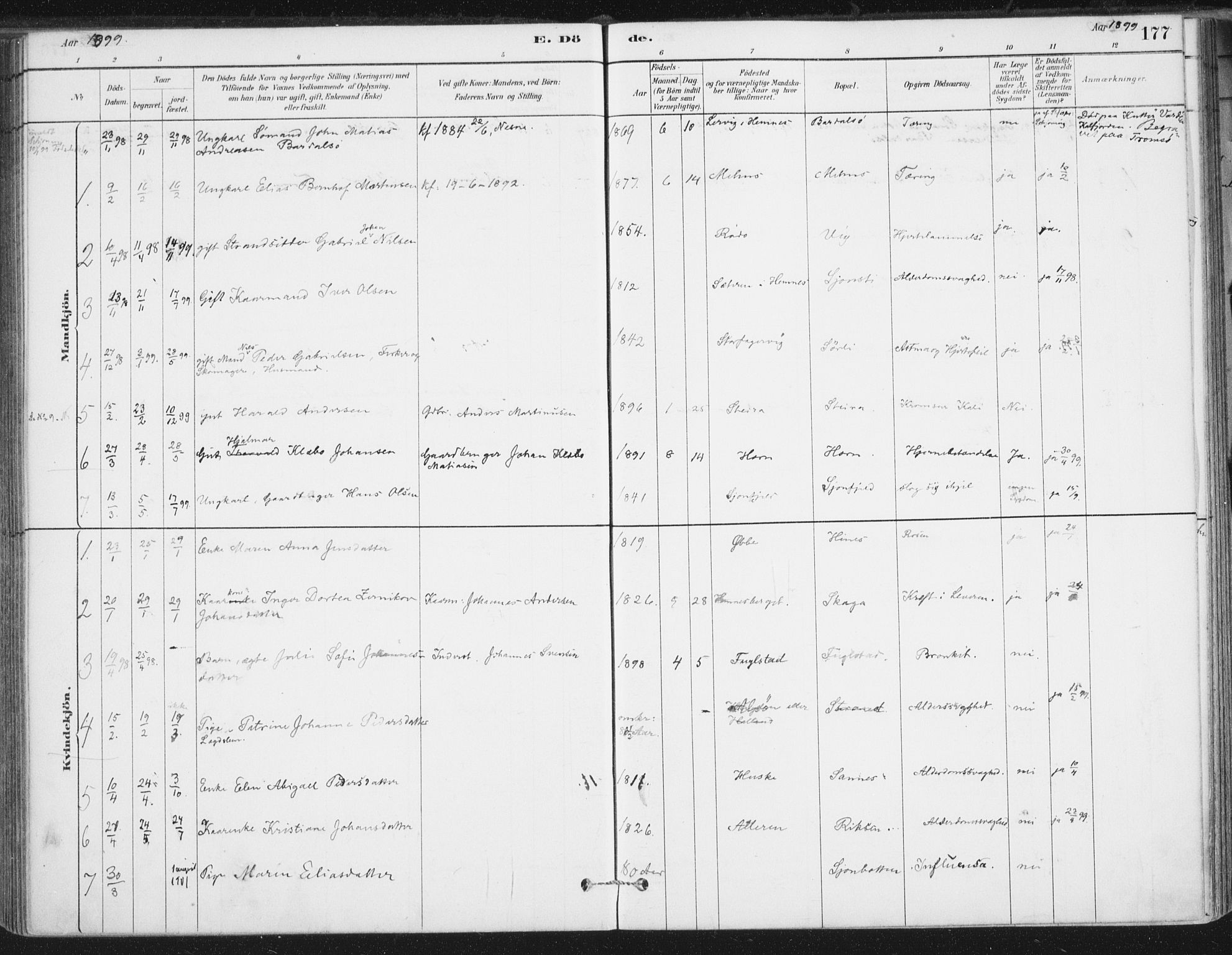 Ministerialprotokoller, klokkerbøker og fødselsregistre - Nordland, AV/SAT-A-1459/838/L0553: Parish register (official) no. 838A11, 1880-1910, p. 177