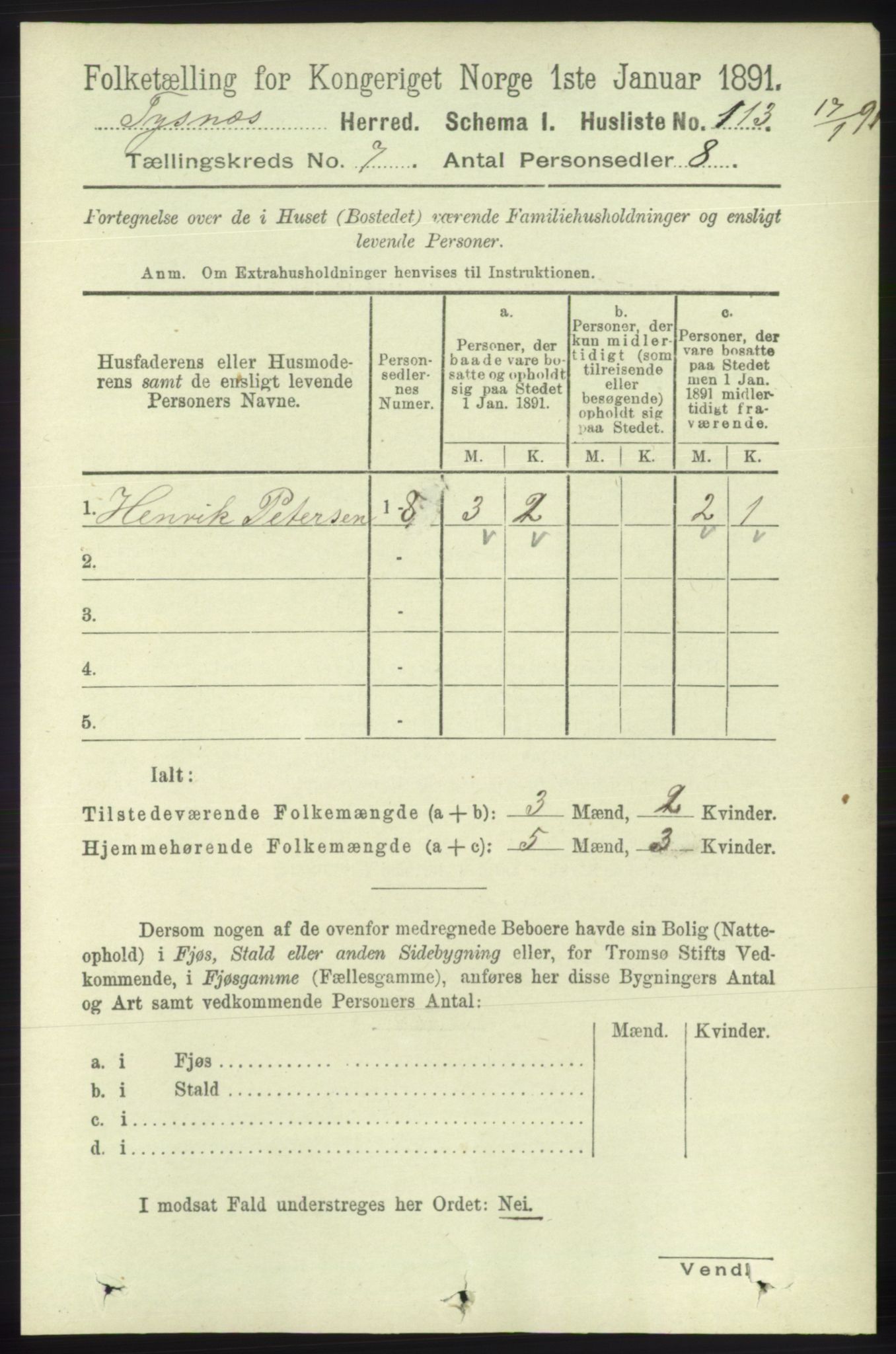 RA, 1891 census for 1223 Tysnes, 1891, p. 2875