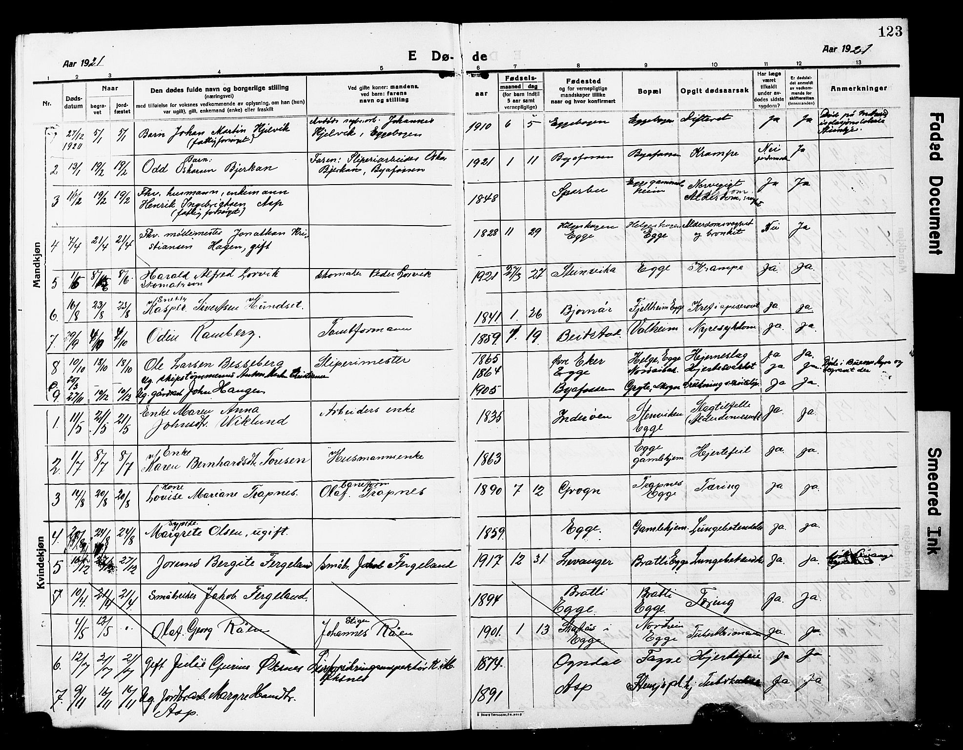 Ministerialprotokoller, klokkerbøker og fødselsregistre - Nord-Trøndelag, SAT/A-1458/740/L0382: Parish register (copy) no. 740C03, 1915-1927, p. 123
