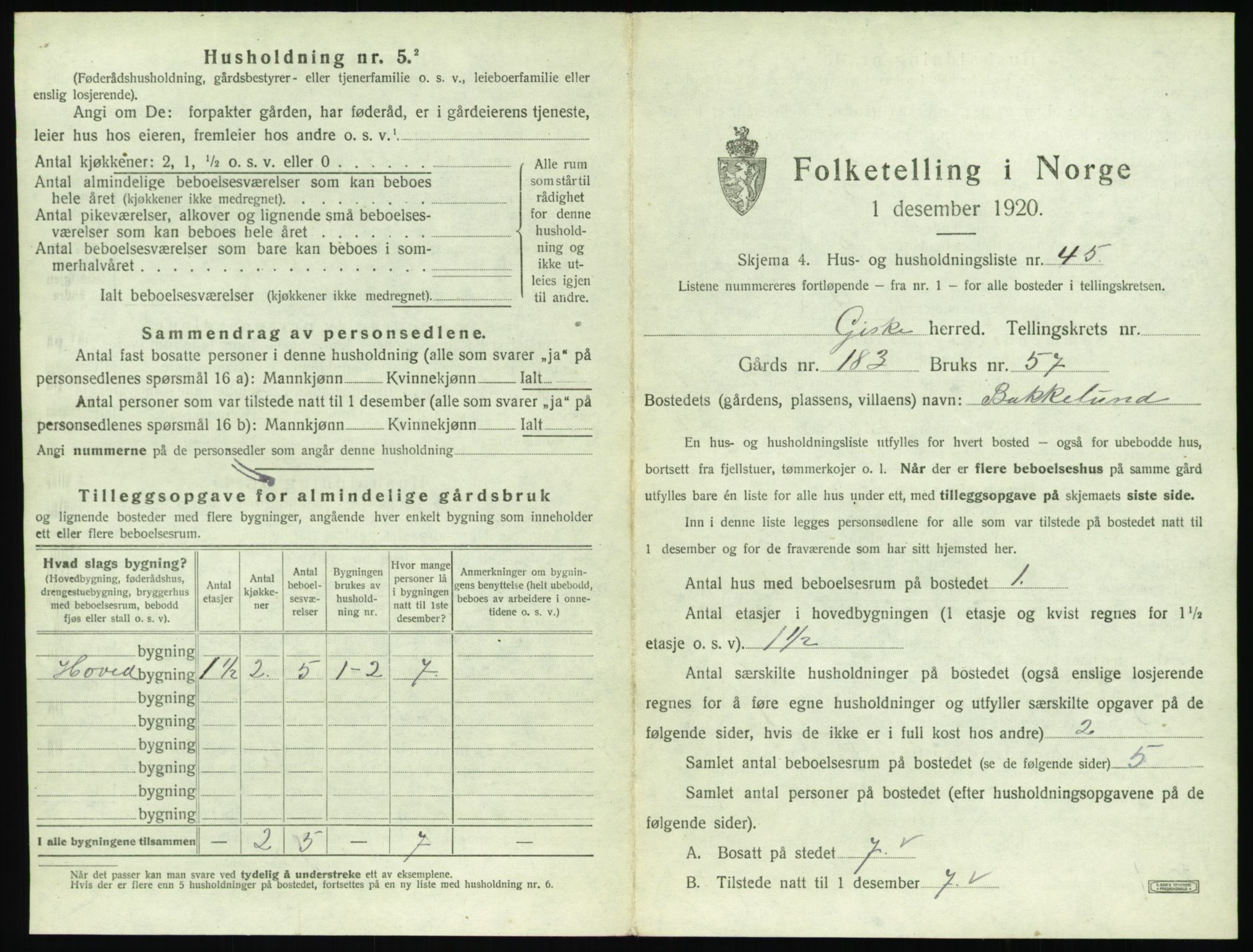 SAT, 1920 census for Giske, 1920, p. 506