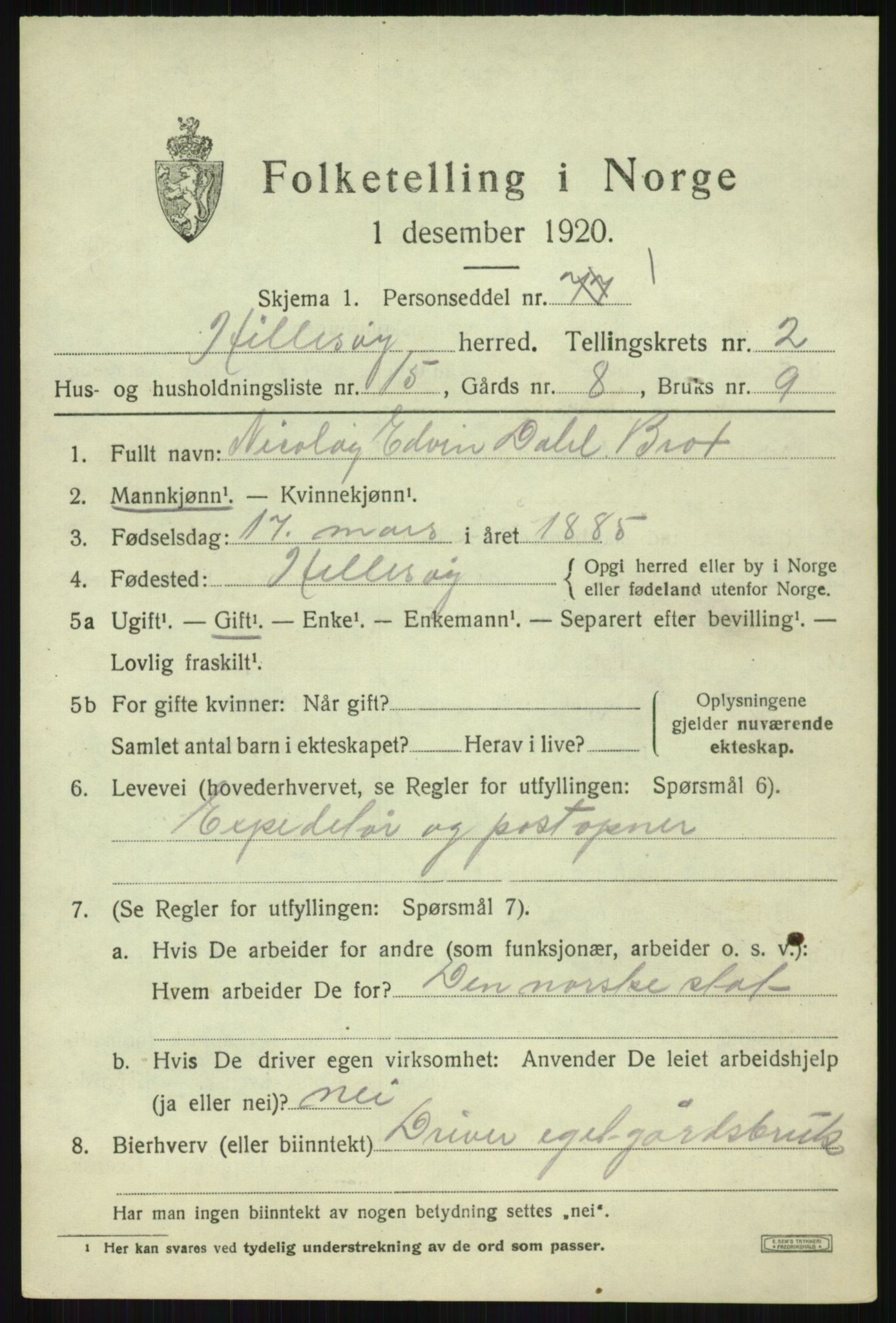 SATØ, 1920 census for Hillesøy, 1920, p. 1247