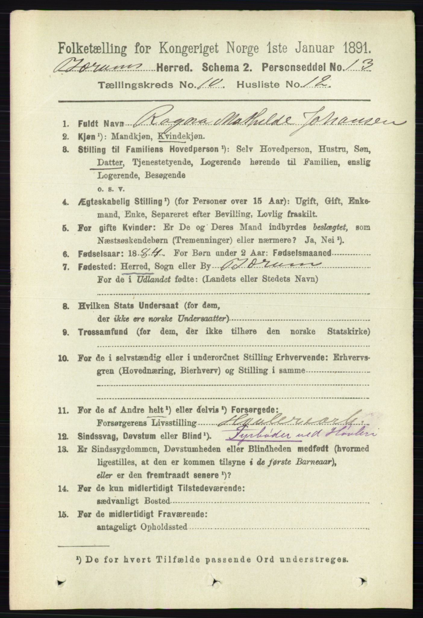 RA, 1891 census for 0219 Bærum, 1891, p. 6522