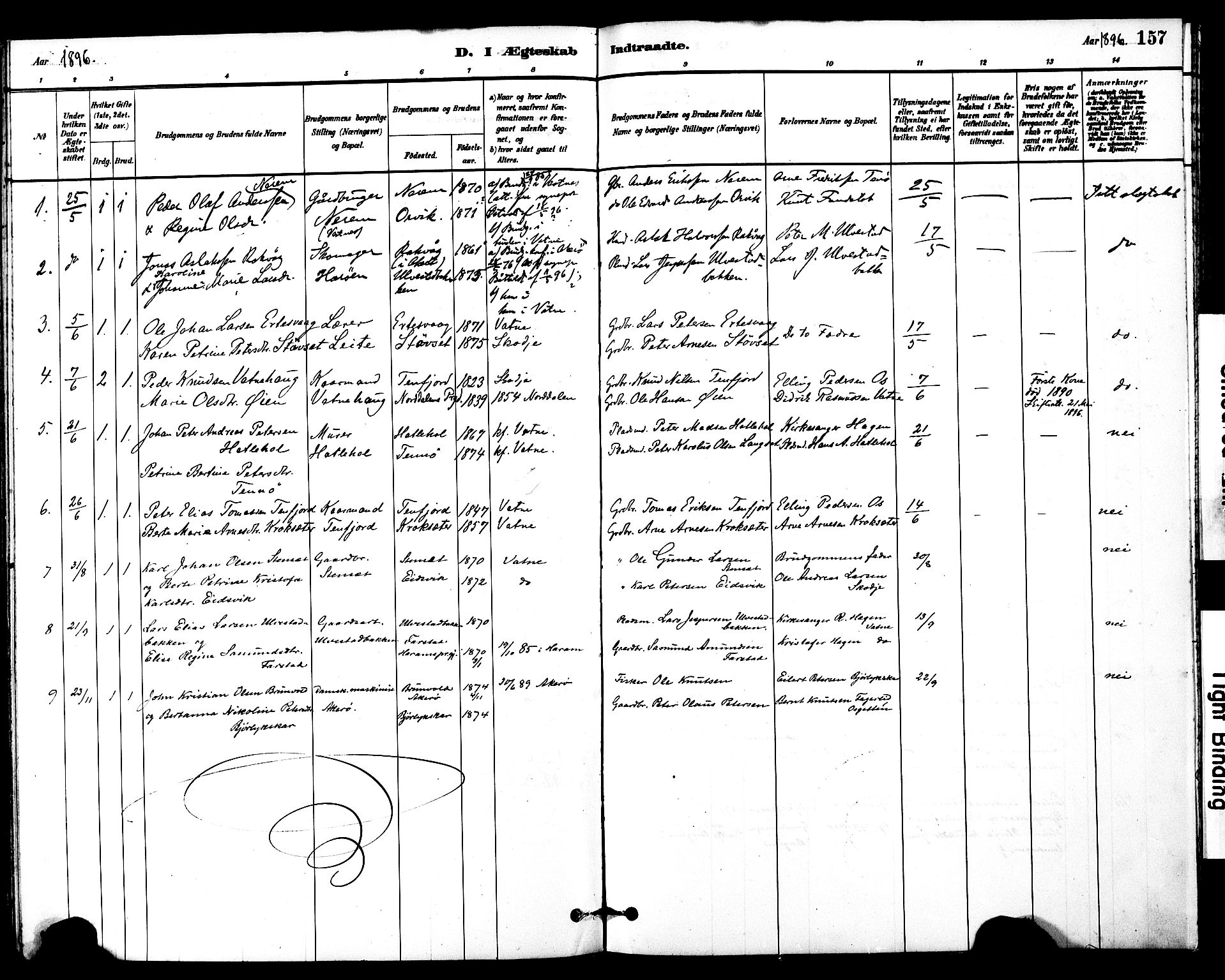 Ministerialprotokoller, klokkerbøker og fødselsregistre - Møre og Romsdal, SAT/A-1454/525/L0374: Parish register (official) no. 525A04, 1880-1899, p. 157