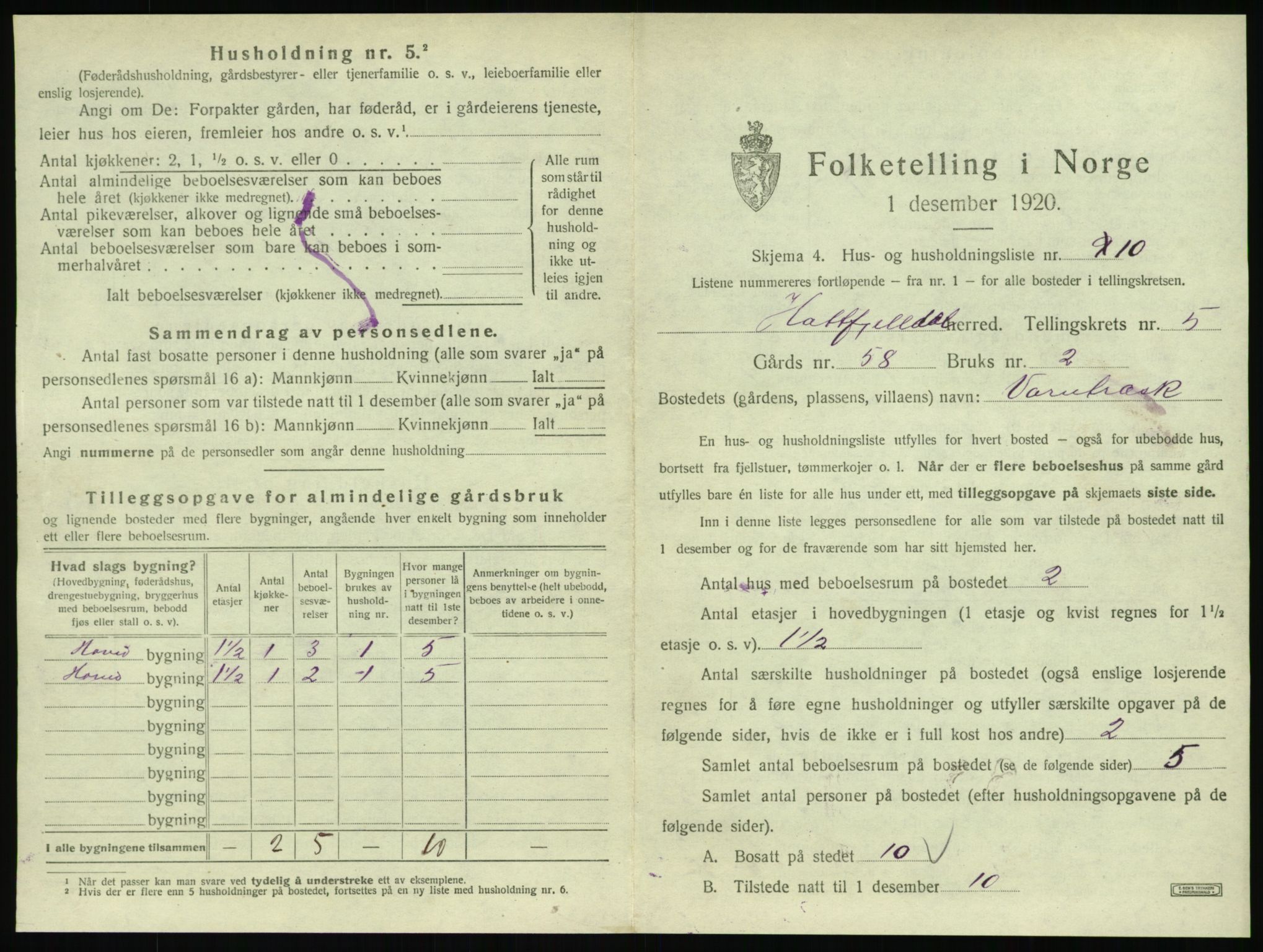 SAT, 1920 census for Hattfjelldal, 1920, p. 164