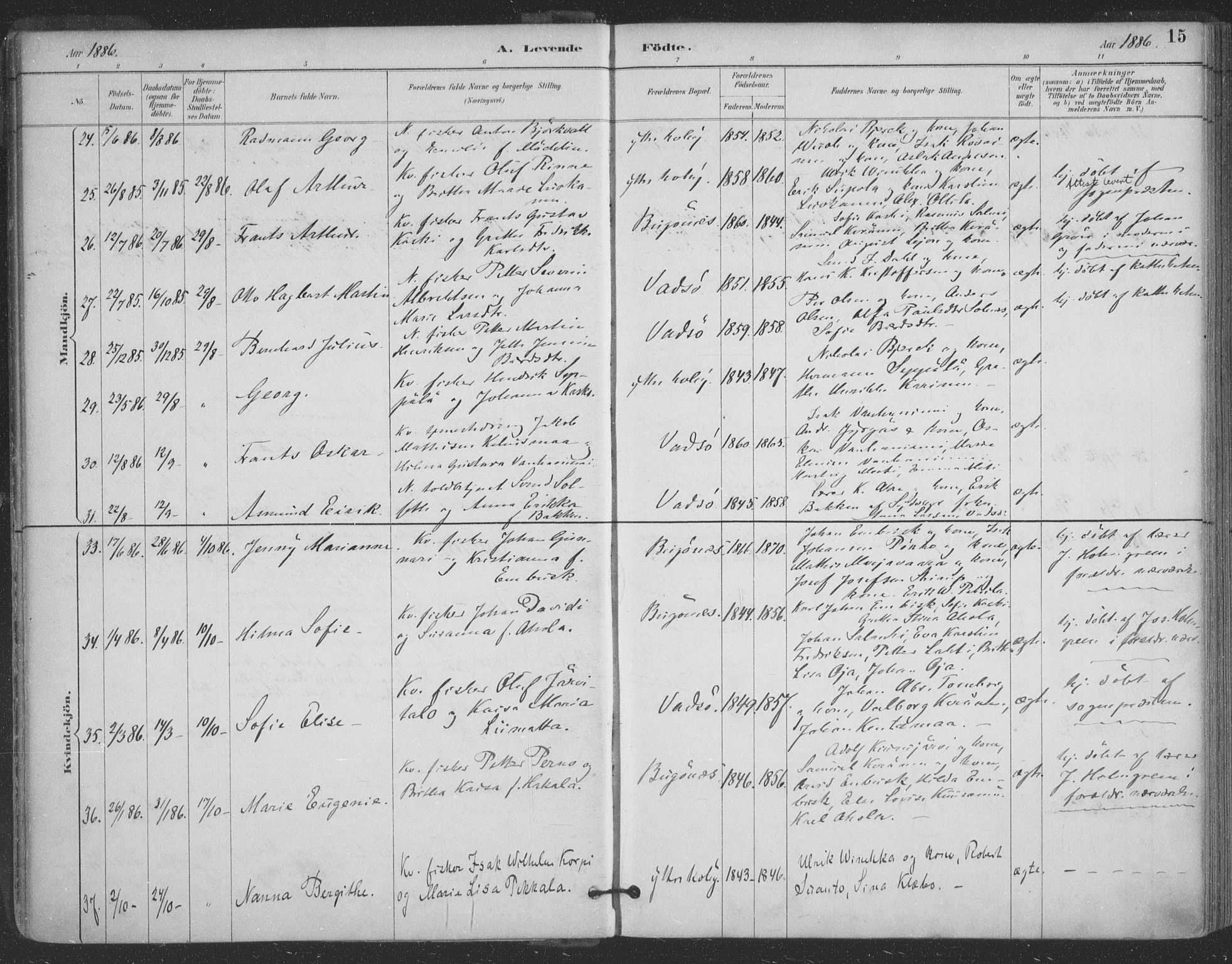 Vadsø sokneprestkontor, SATØ/S-1325/H/Ha/L0006kirke: Parish register (official) no. 6, 1885-1895, p. 15