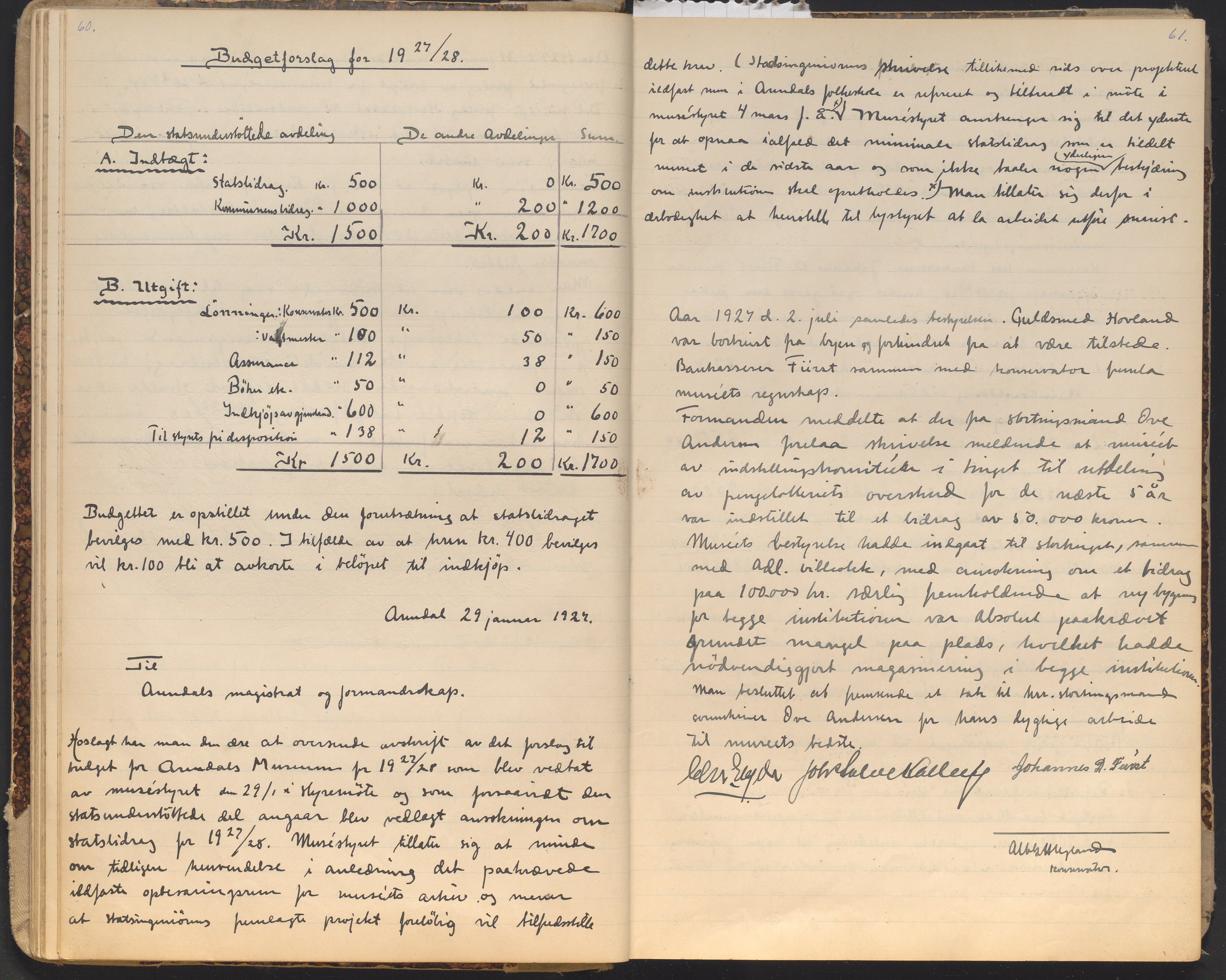 Aust-Agder-Museet, AAKS/PA-2065/A02/L0002: Styreprotokoll, 1908-1960, p. 60-61