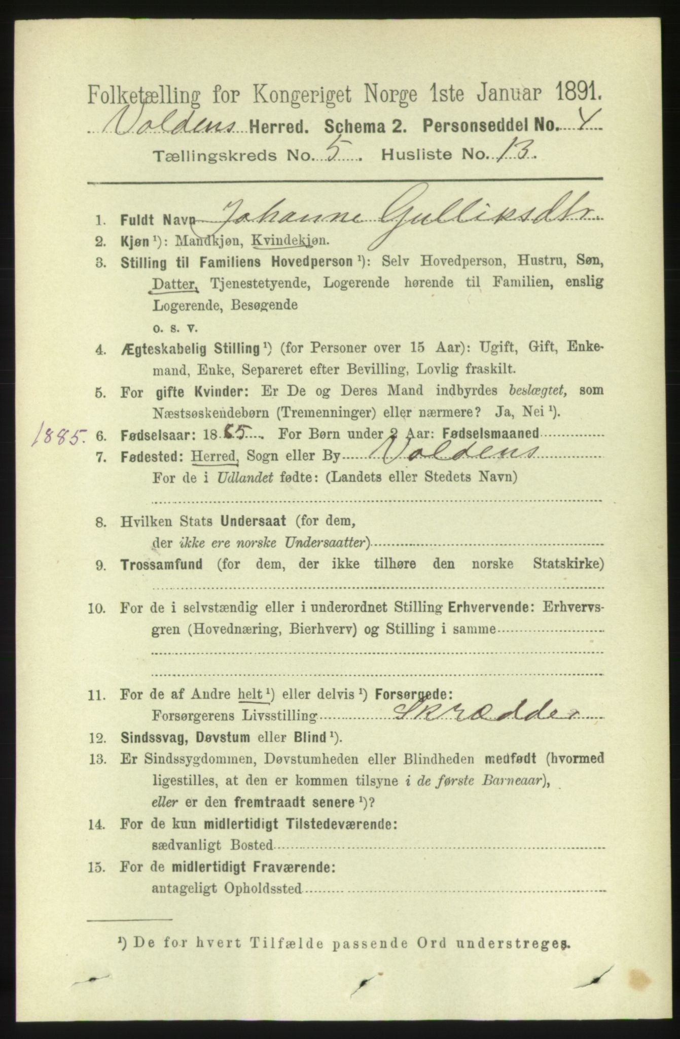 RA, 1891 census for 1519 Volda, 1891, p. 2390