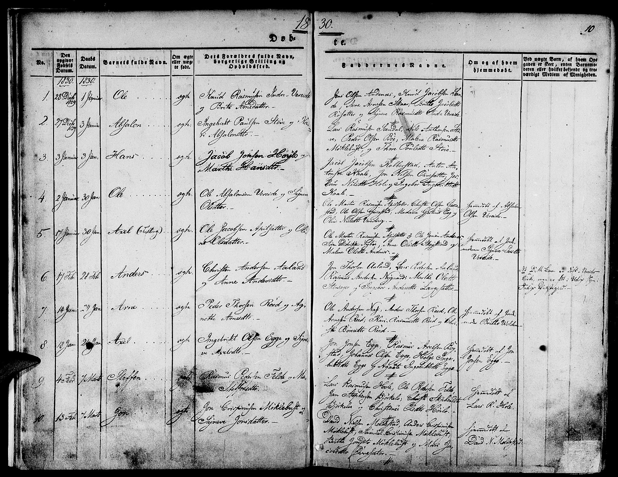 Gloppen sokneprestembete, SAB/A-80101/H/Haa/Haaa/L0007: Parish register (official) no. A 7, 1827-1837, p. 10