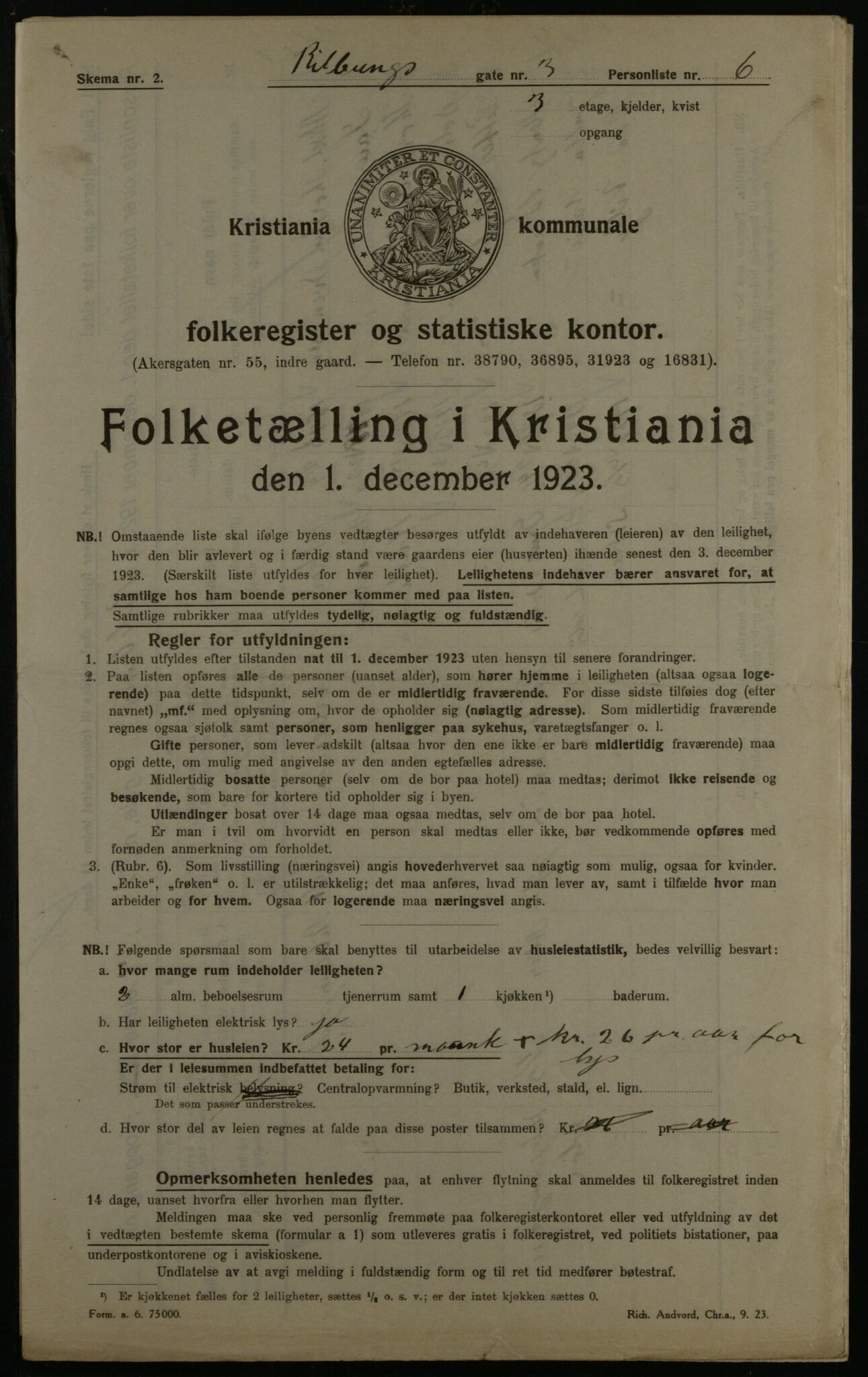 OBA, Municipal Census 1923 for Kristiania, 1923, p. 91608